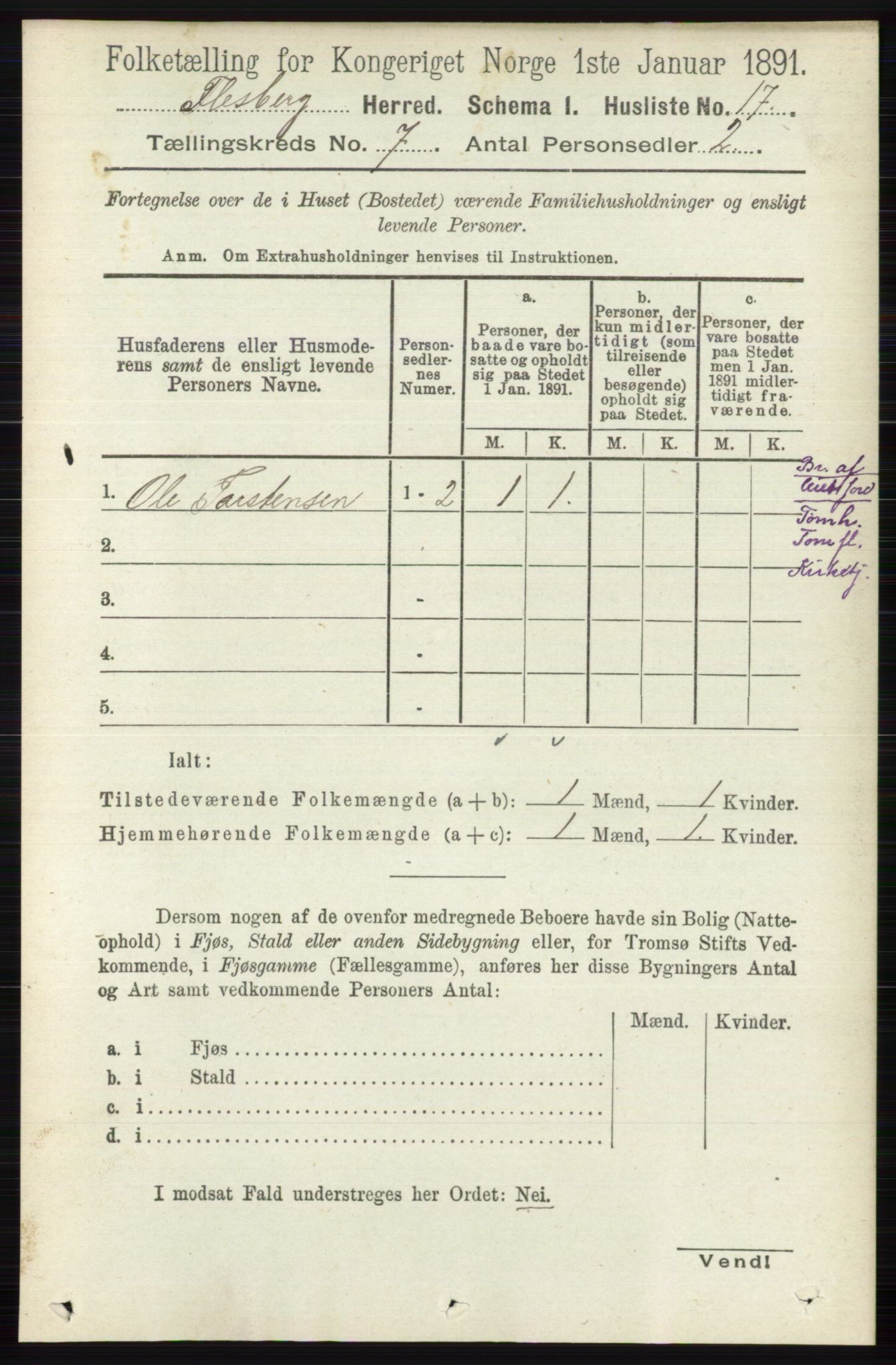 RA, 1891 census for 0631 Flesberg, 1891, p. 1151