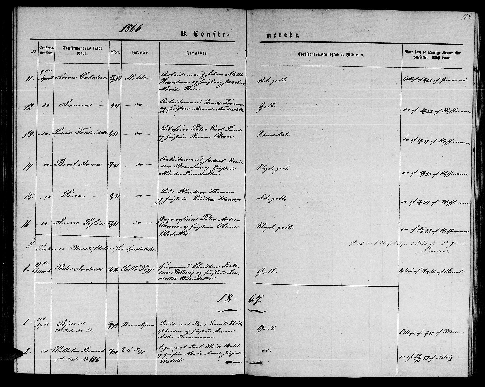 Ministerialprotokoller, klokkerbøker og fødselsregistre - Møre og Romsdal, AV/SAT-A-1454/558/L0701: Parish register (copy) no. 558C02, 1862-1879, p. 168
