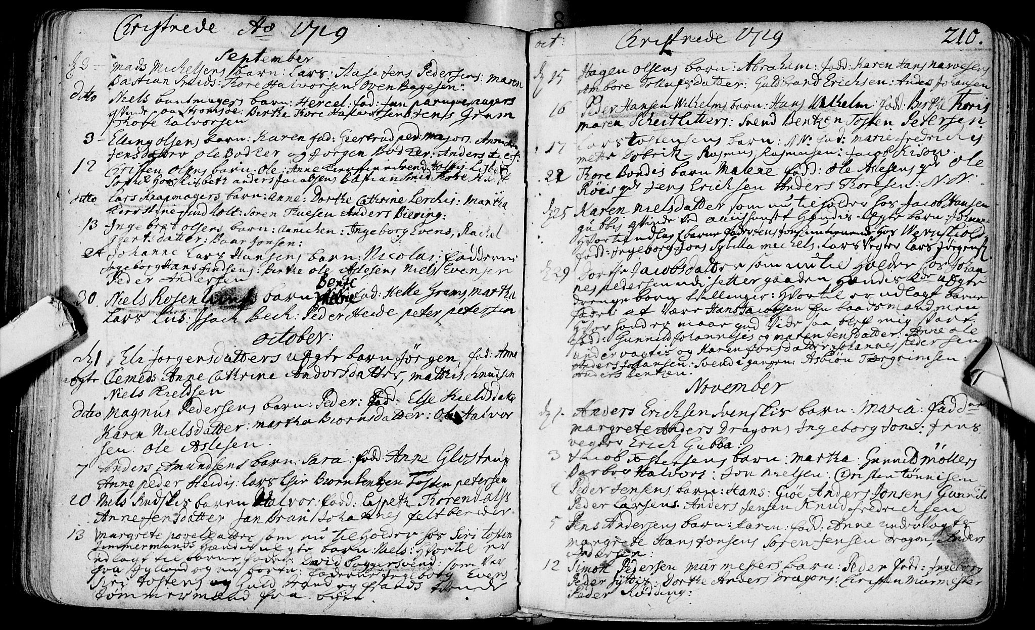 Bragernes kirkebøker, AV/SAKO-A-6/F/Fa/L0003: Parish register (official) no. I 3, 1706-1734, p. 210