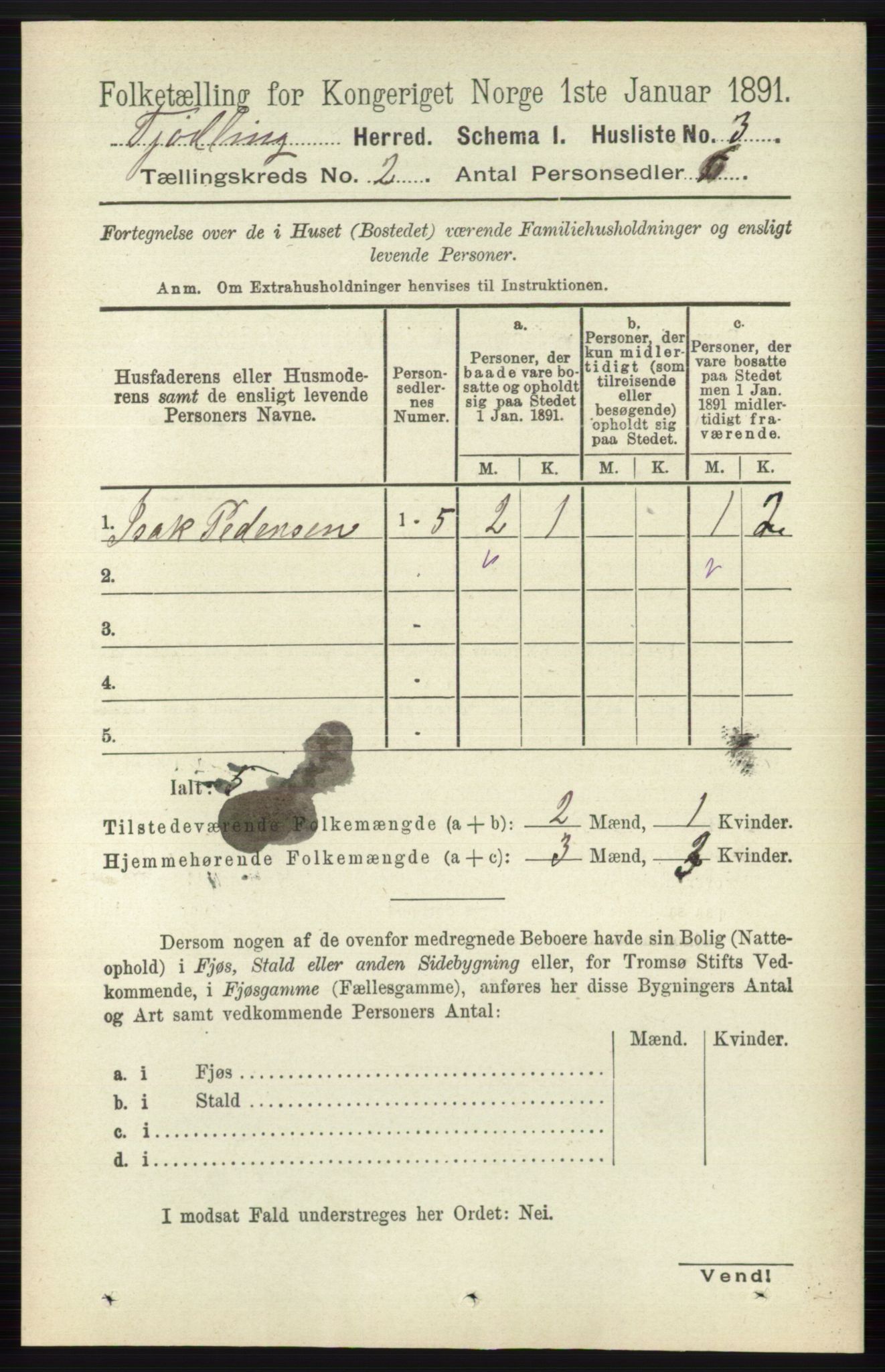 RA, 1891 census for 0725 Tjølling, 1891, p. 446