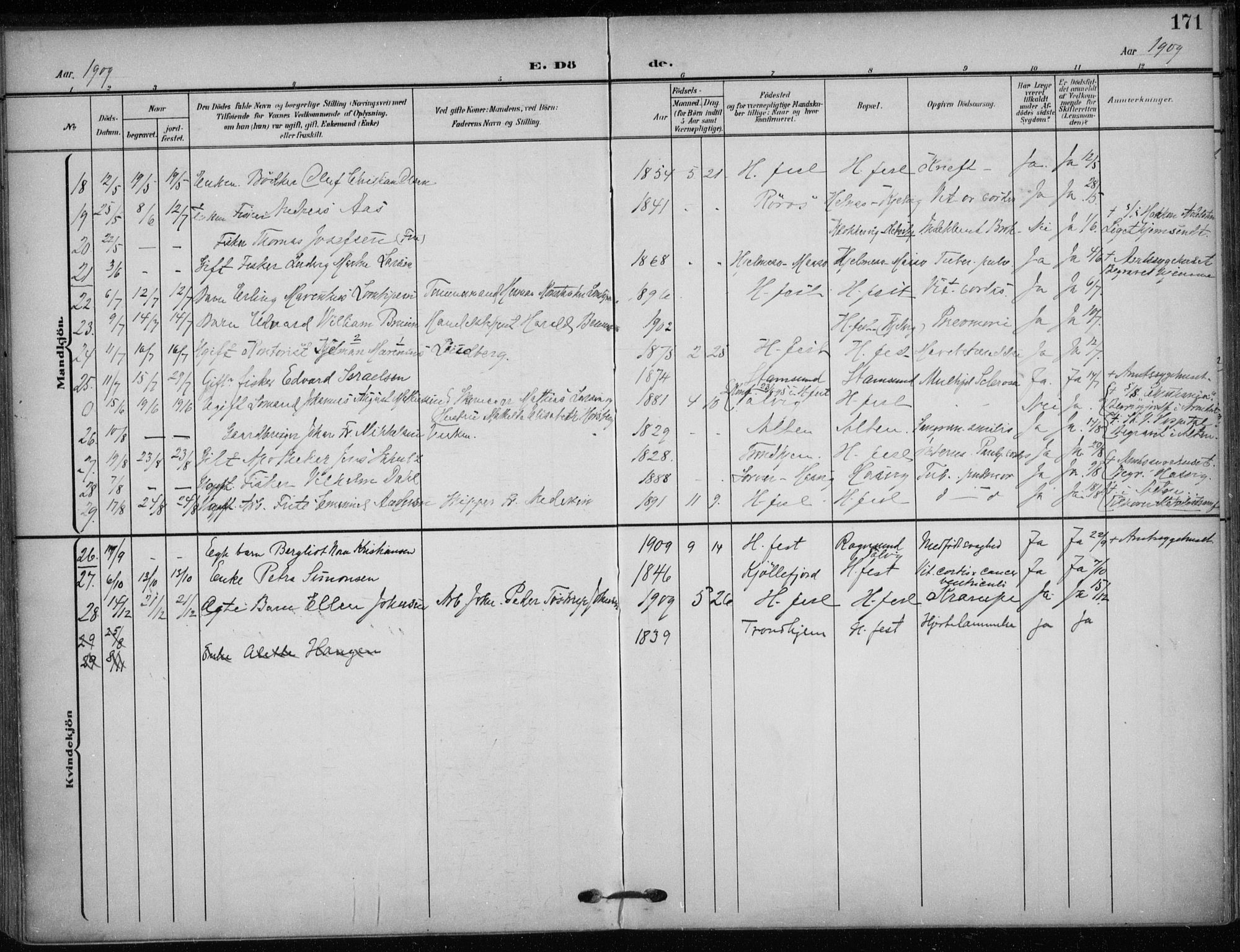 Hammerfest sokneprestkontor, SATØ/S-1347/H/Ha/L0014.kirke: Parish register (official) no. 14, 1906-1916, p. 171