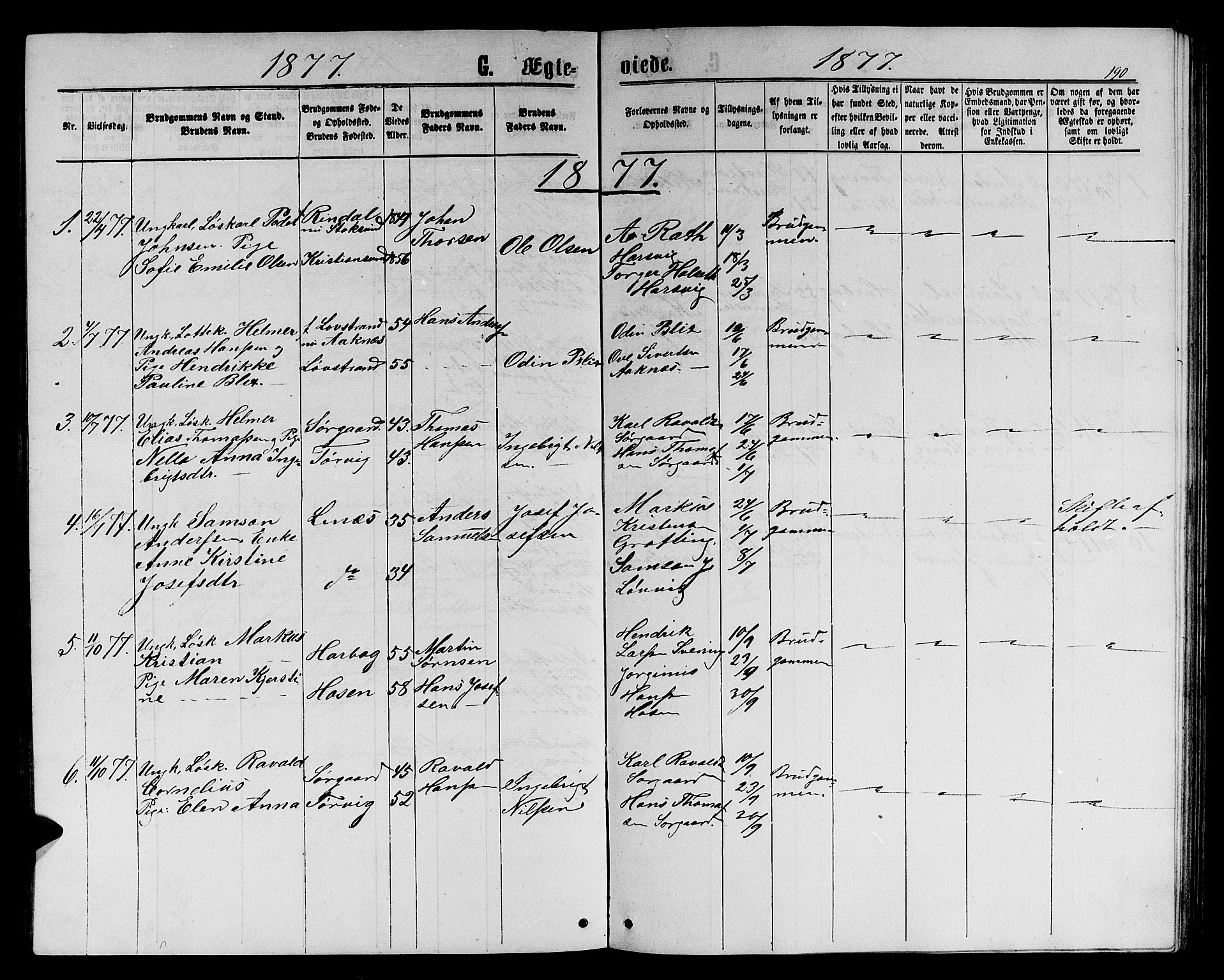 Ministerialprotokoller, klokkerbøker og fødselsregistre - Sør-Trøndelag, SAT/A-1456/656/L0695: Parish register (copy) no. 656C01, 1867-1889, p. 190