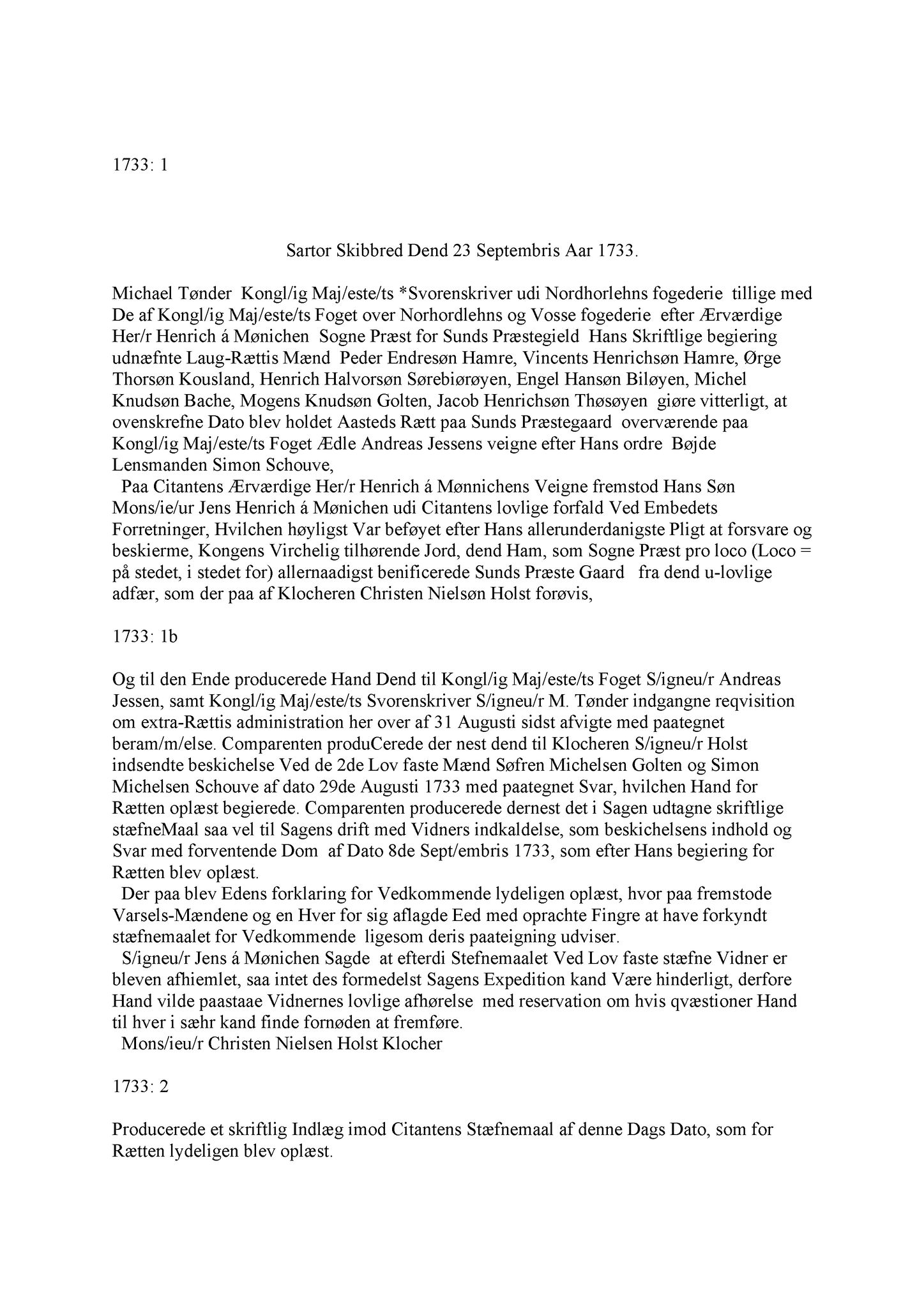 Samling av fulltekstavskrifter, SAB/FULLTEKST/A/12/0141: Nordhordland sorenskriveri, tingbok nr. A 39, 1733-1736