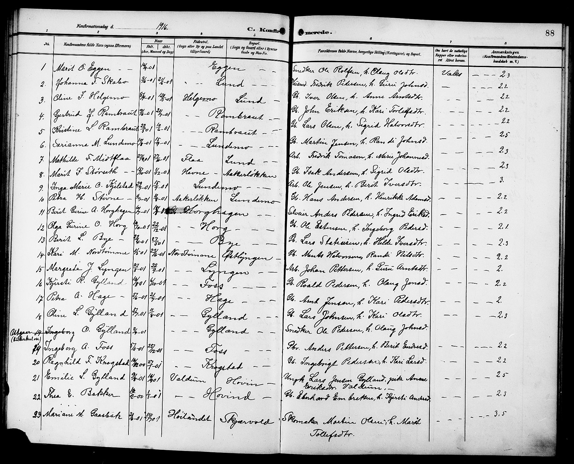Ministerialprotokoller, klokkerbøker og fødselsregistre - Sør-Trøndelag, SAT/A-1456/692/L1112: Parish register (copy) no. 692C07, 1904-1918, p. 88
