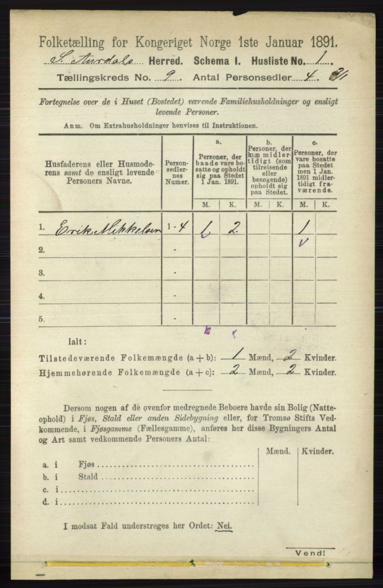 RA, 1891 census for 0540 Sør-Aurdal, 1891, p. 5495