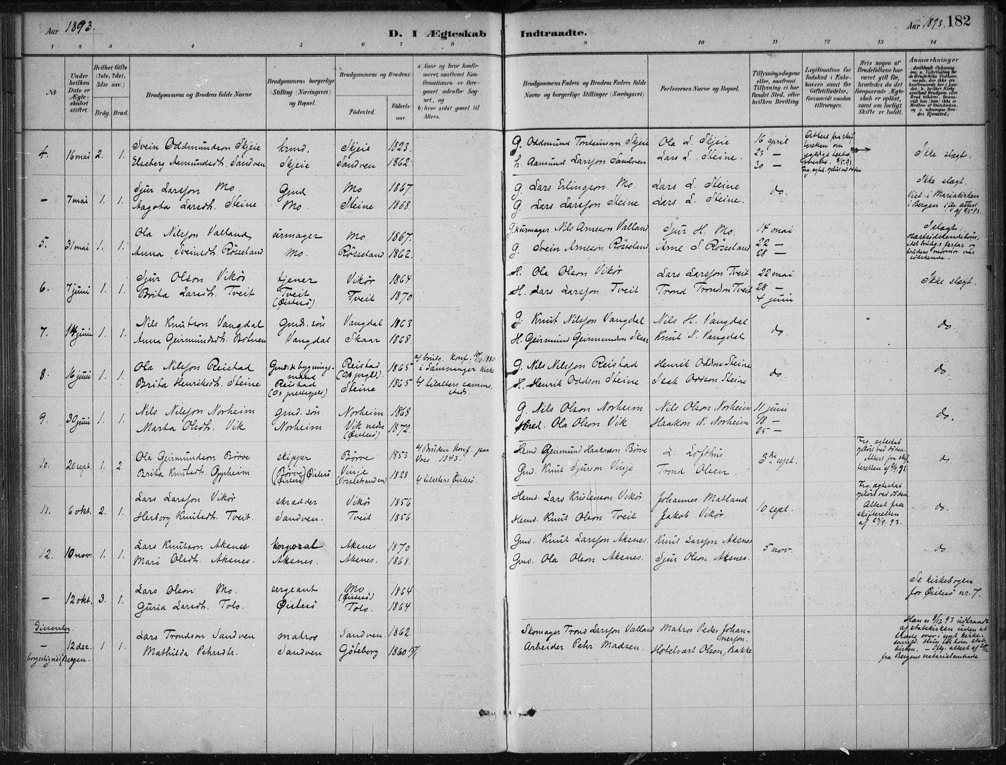 Kvam sokneprestembete, SAB/A-76201/H/Haa: Parish register (official) no. B  1, 1880-1908, p. 182