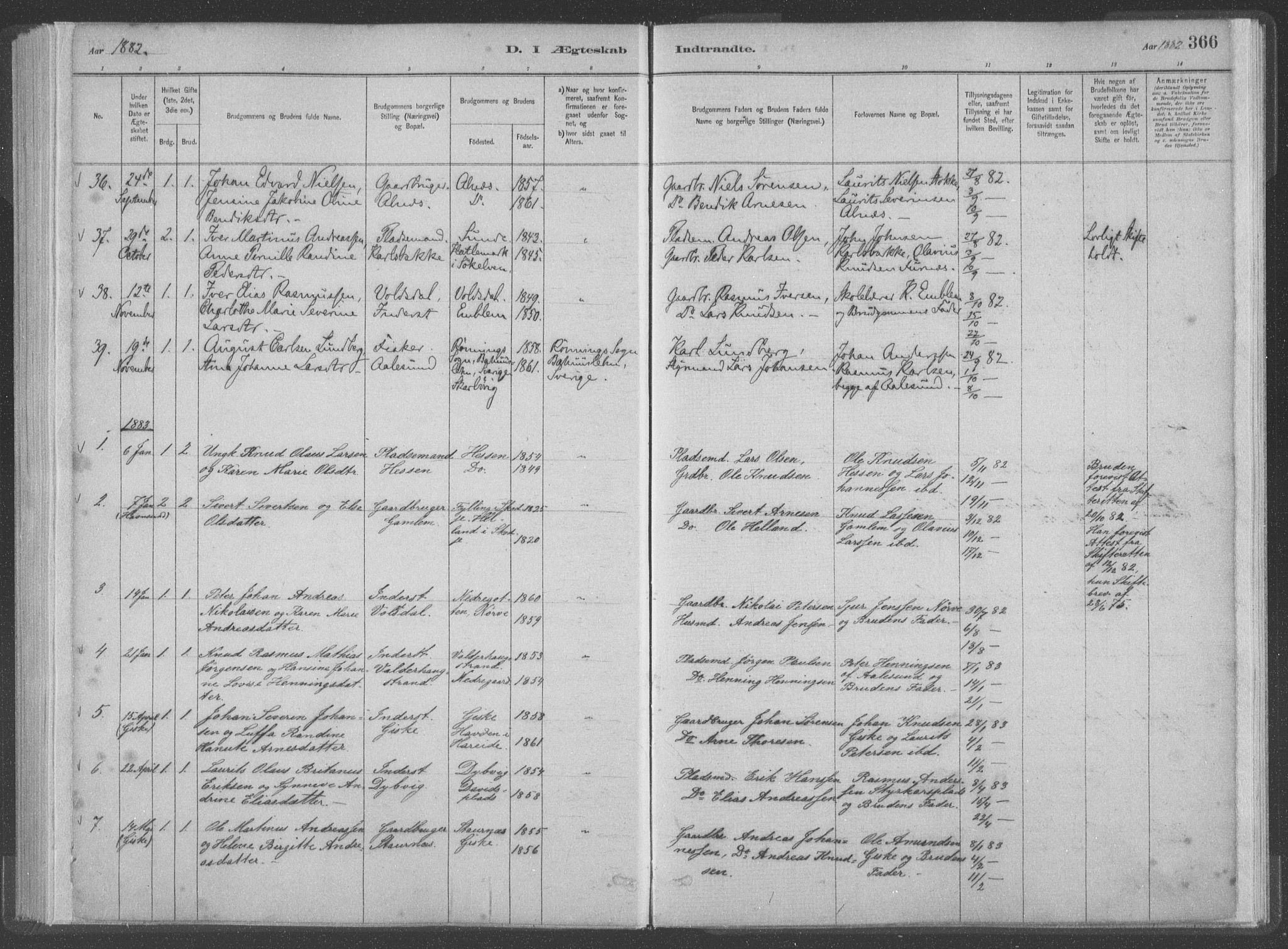 Ministerialprotokoller, klokkerbøker og fødselsregistre - Møre og Romsdal, SAT/A-1454/528/L0402: Parish register (official) no. 528A12II, 1880-1903, p. 366