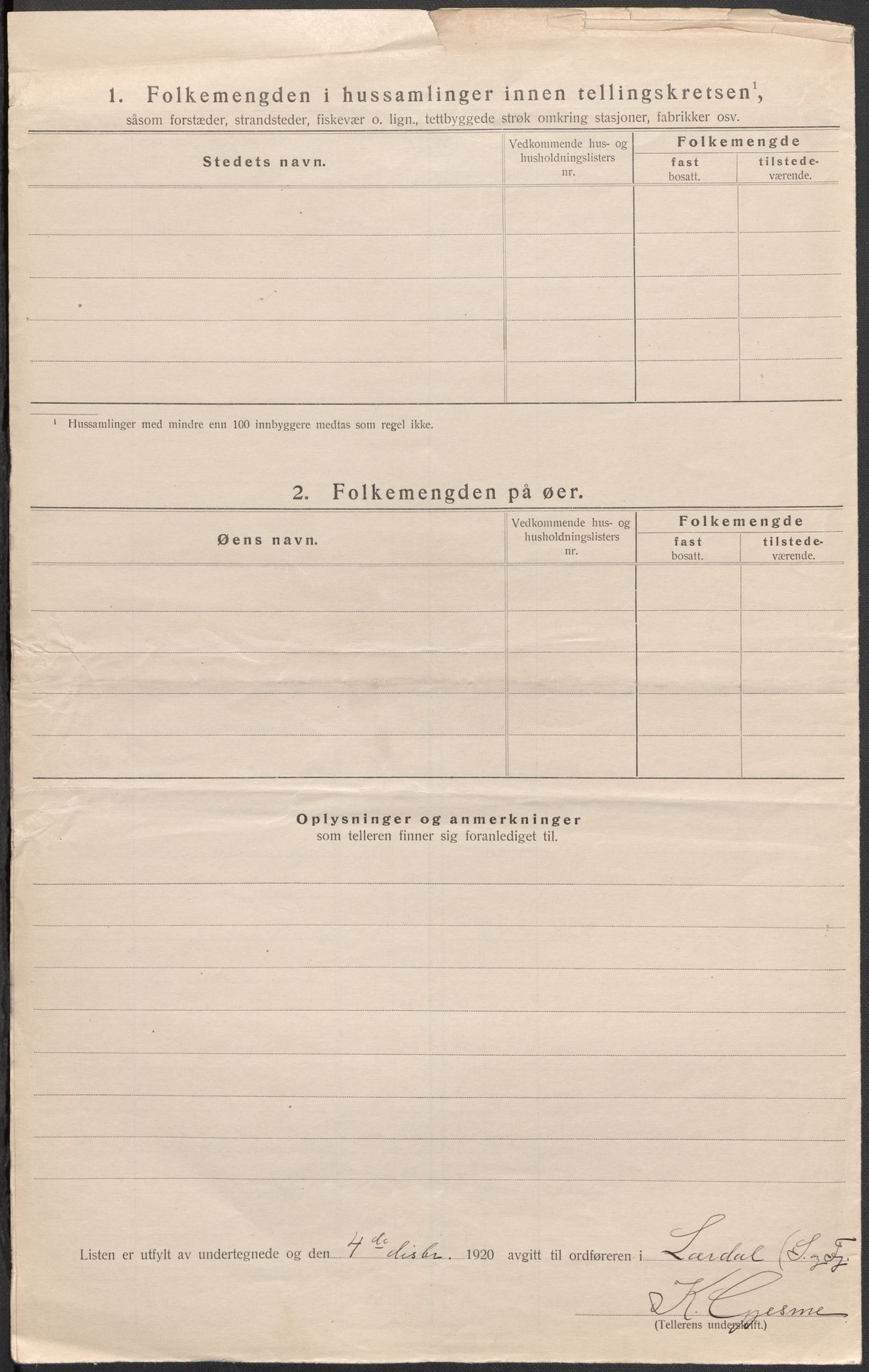 SAB, 1920 census for Lærdal, 1920, p. 13