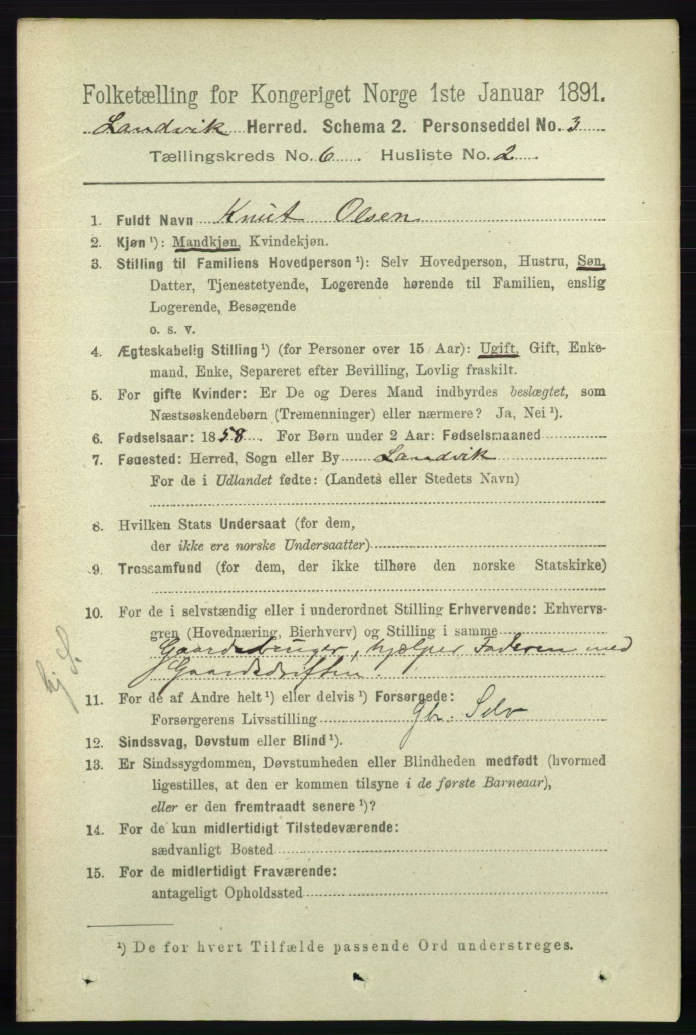 RA, 1891 census for 0924 Landvik, 1891, p. 2452