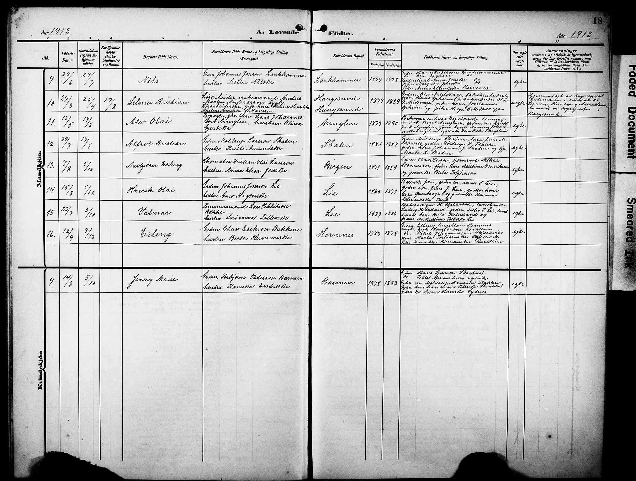 Tysnes sokneprestembete, AV/SAB-A-78601/H/Hab: Parish register (copy) no. C 3, 1908-1924, p. 18