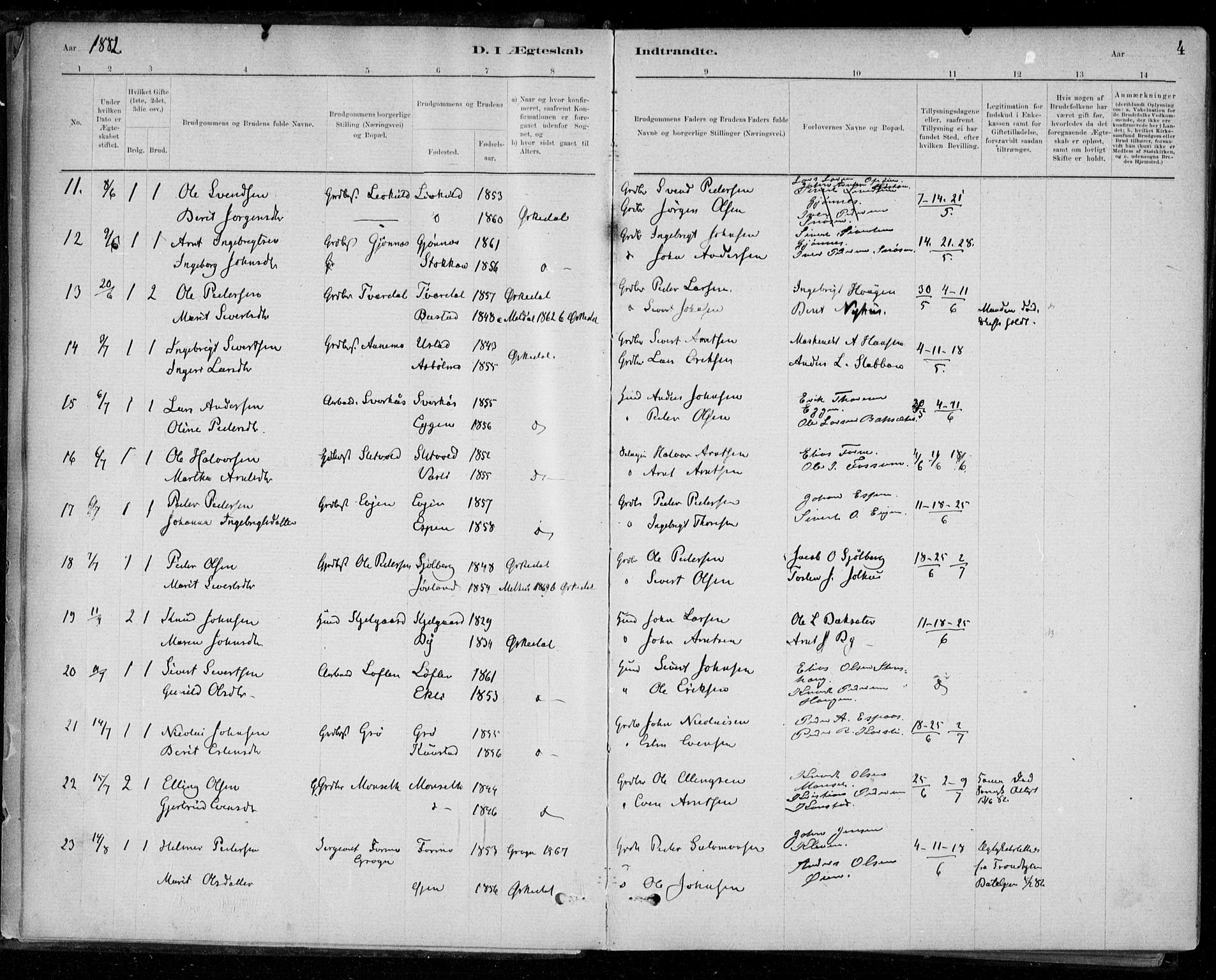 Ministerialprotokoller, klokkerbøker og fødselsregistre - Sør-Trøndelag, SAT/A-1456/668/L0810: Parish register (official) no. 668A10, 1881-1894, p. 4