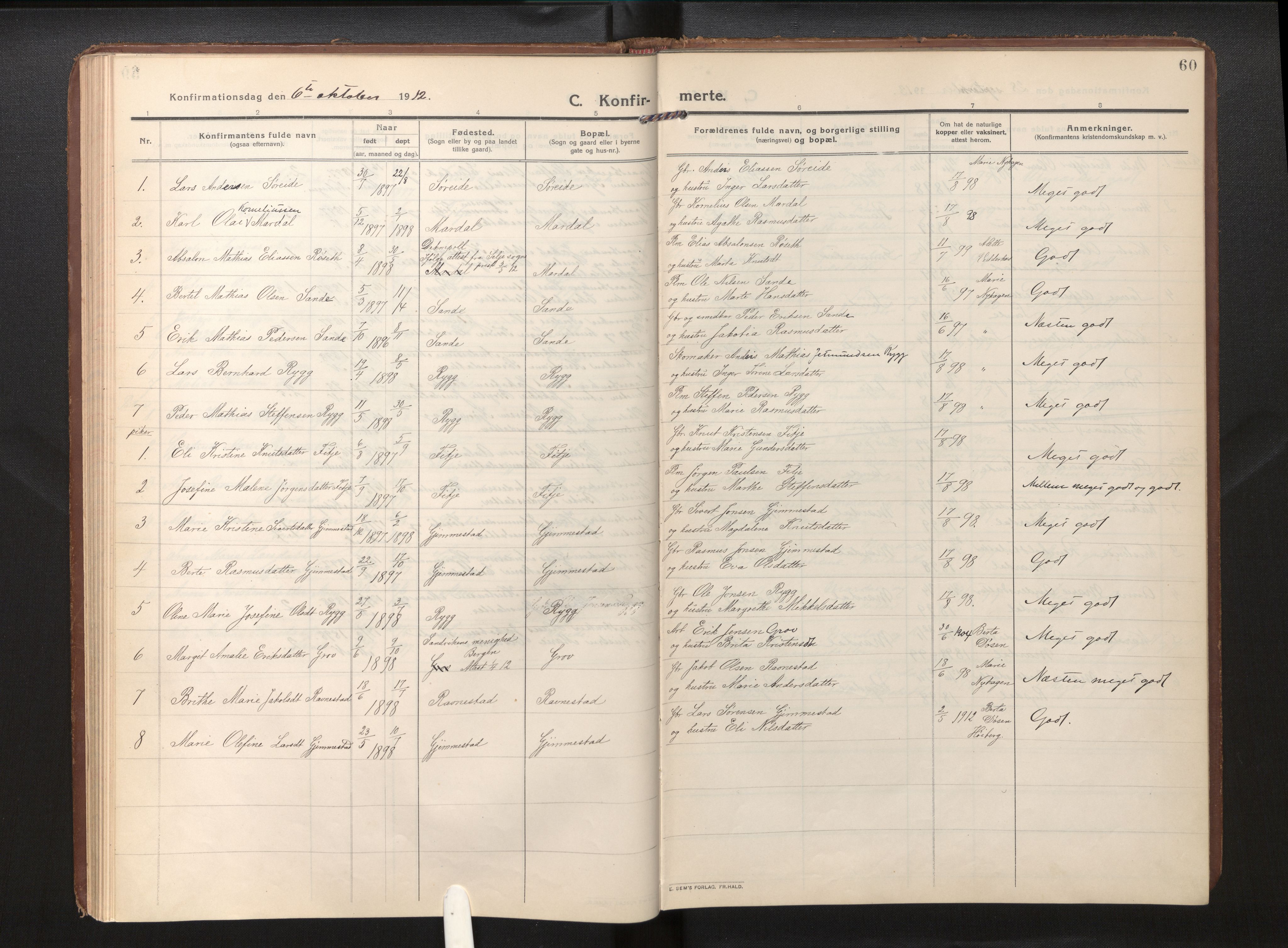 Gloppen sokneprestembete, SAB/A-80101/H/Haa/Haad/L0002: Parish register (official) no. D 2, 1911-1925, p. 59b-60a