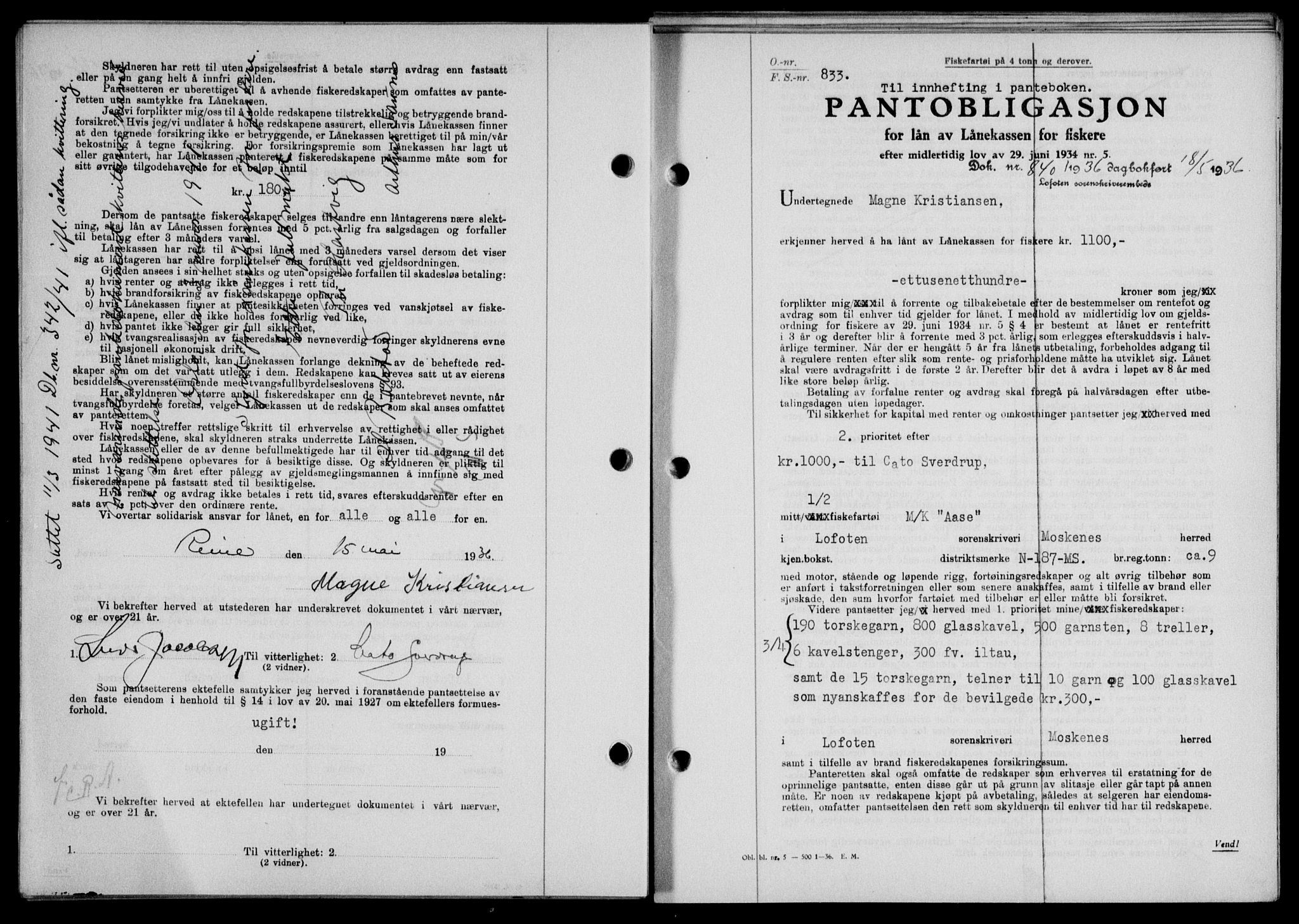 Lofoten sorenskriveri, SAT/A-0017/1/2/2C/L0033b: Mortgage book no. 33b, 1936-1936, Diary no: : 840/1936