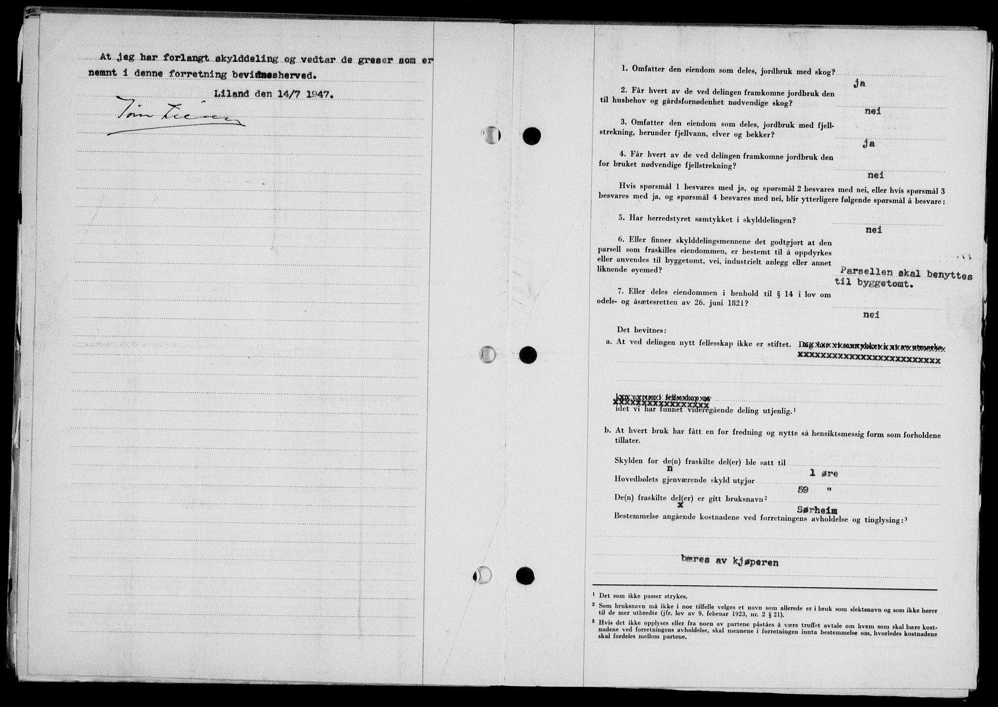 Lofoten sorenskriveri, SAT/A-0017/1/2/2C/L0016a: Mortgage book no. 16a, 1947-1947, Diary no: : 1256/1947