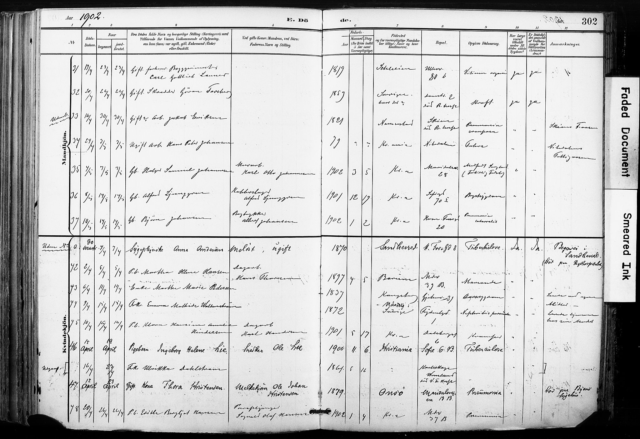 Gamle Aker prestekontor Kirkebøker, AV/SAO-A-10617a/F/L0013: Parish register (official) no. 13, 1901-1908, p. 302