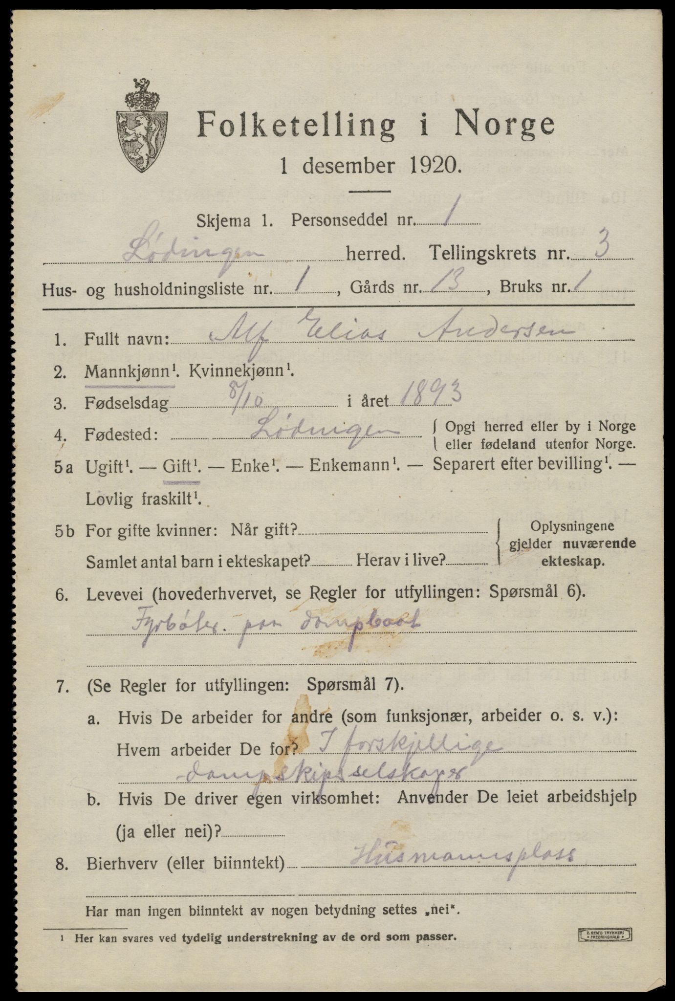 SAT, 1920 census for Lødingen, 1920, p. 2069