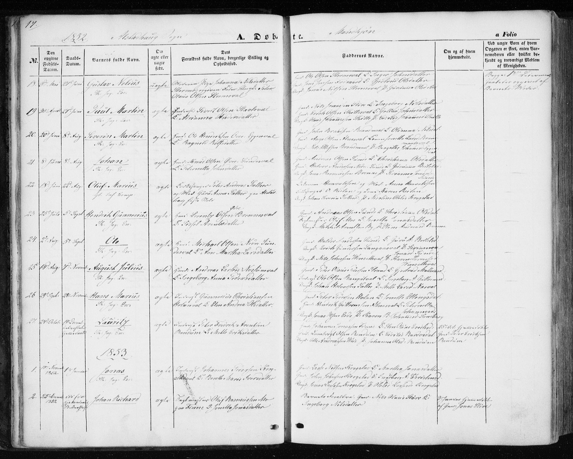 Ministerialprotokoller, klokkerbøker og fødselsregistre - Nord-Trøndelag, SAT/A-1458/717/L0154: Parish register (official) no. 717A07 /1, 1850-1862, p. 17