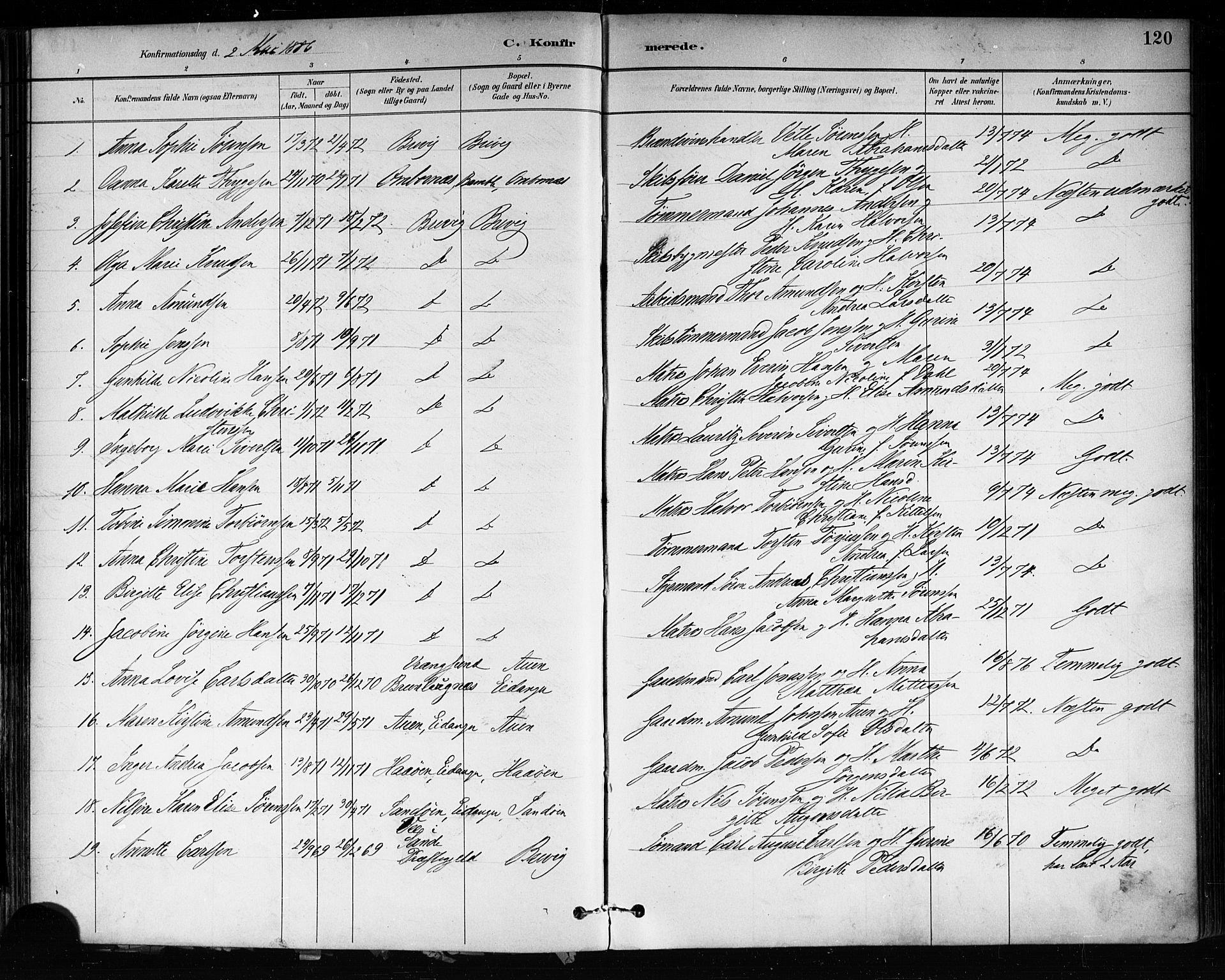 Brevik kirkebøker, AV/SAKO-A-255/F/Fa/L0007: Parish register (official) no. 7, 1882-1900, p. 120