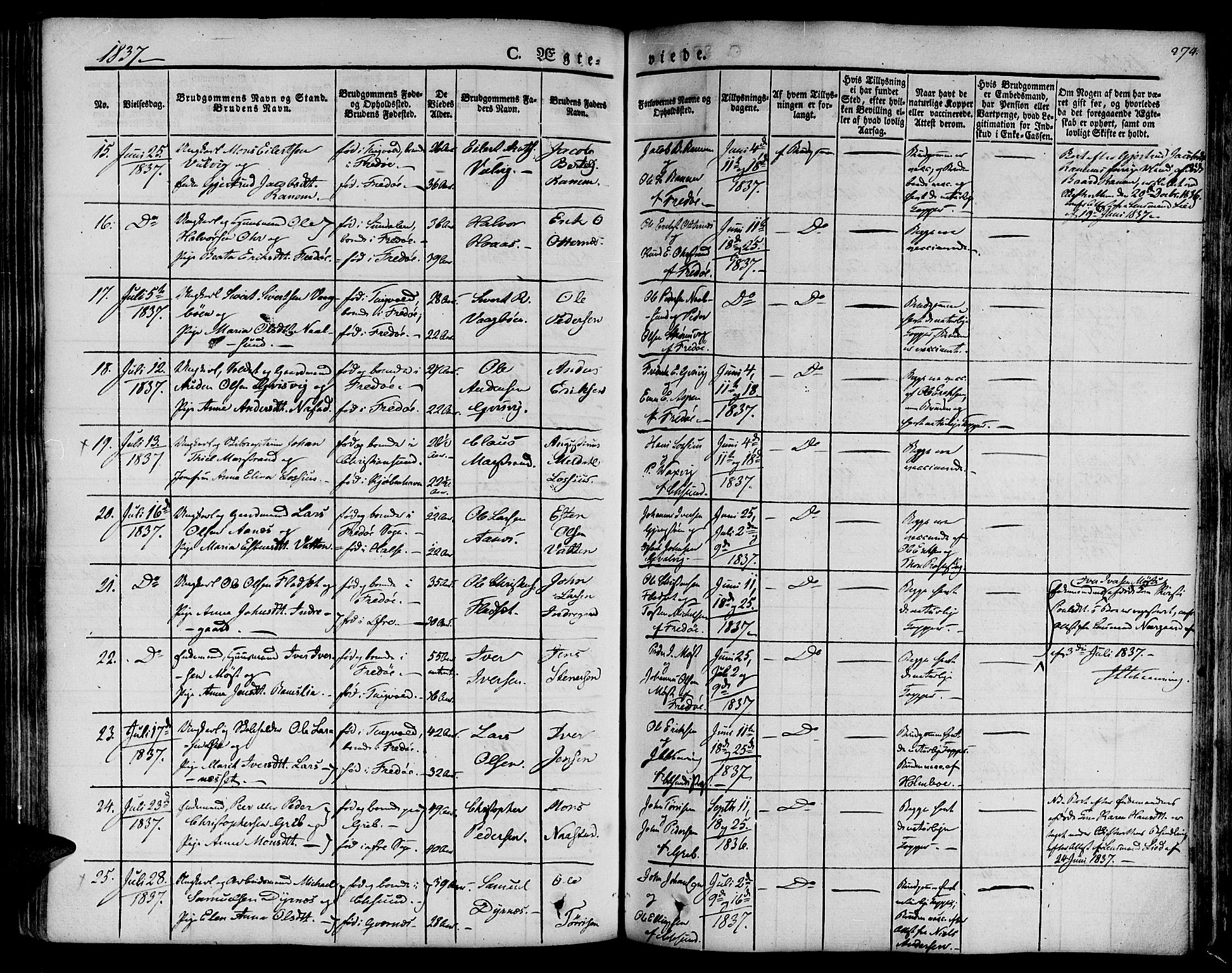 Ministerialprotokoller, klokkerbøker og fødselsregistre - Møre og Romsdal, AV/SAT-A-1454/572/L0843: Parish register (official) no. 572A06, 1832-1842, p. 274