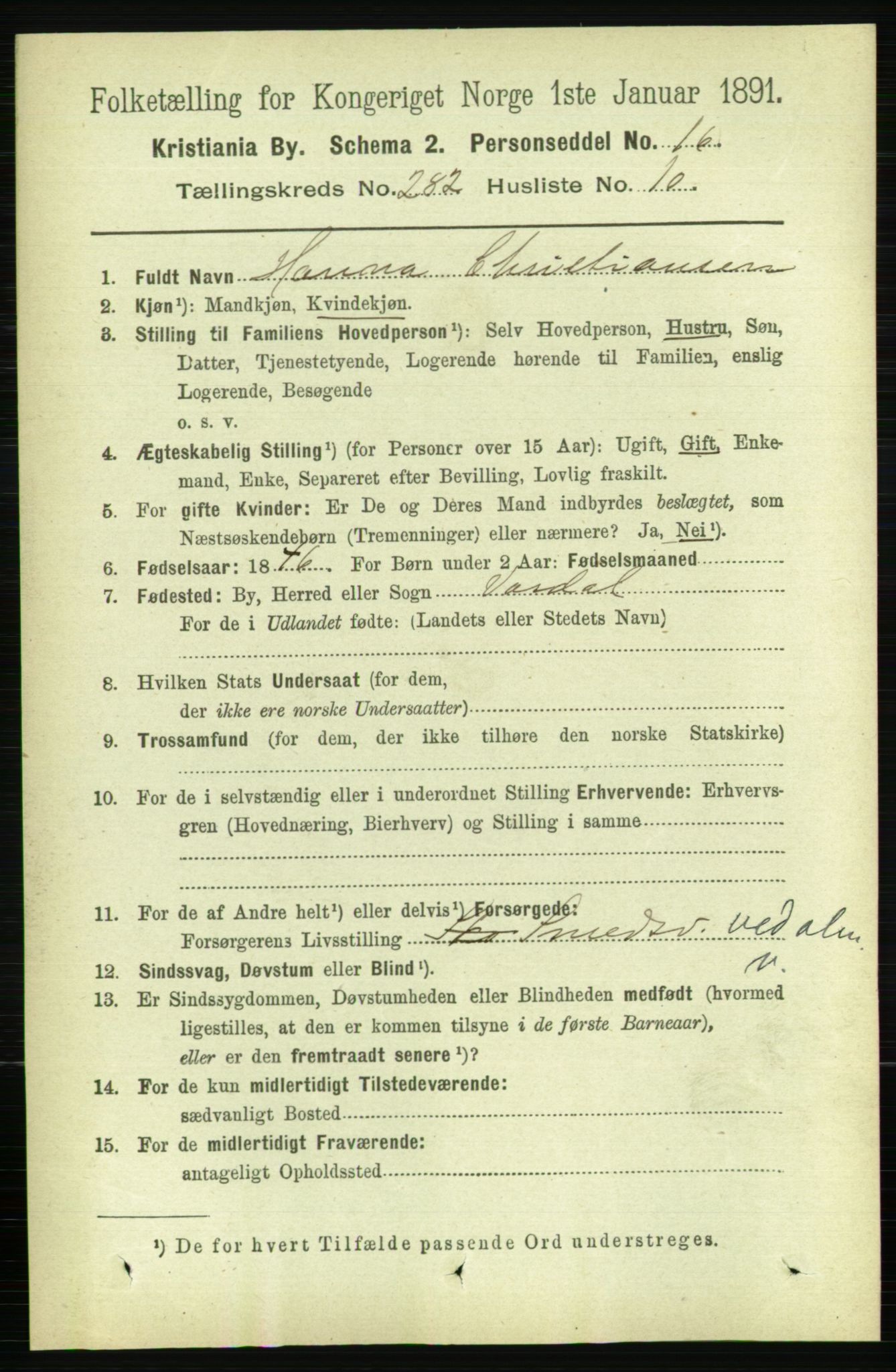RA, 1891 census for 0301 Kristiania, 1891, p. 171898