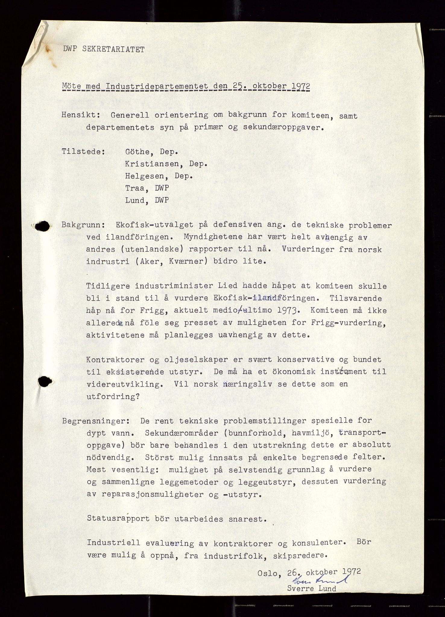 Industridepartementet, Oljekontoret, AV/SAST-A-101348/Di/L0003: DWP, møtereferater, 1972-1974, p. 127