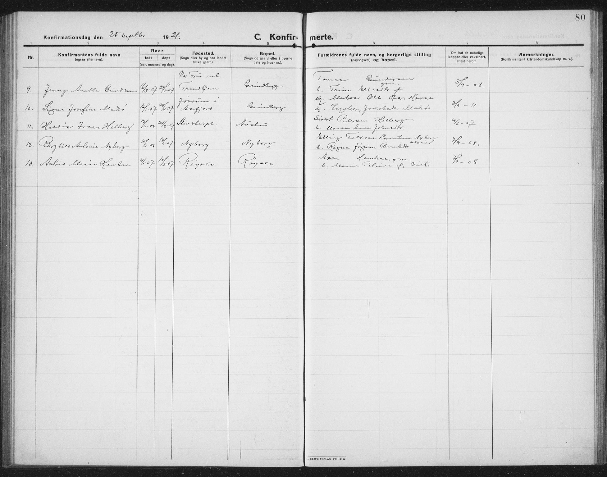 Ministerialprotokoller, klokkerbøker og fødselsregistre - Nord-Trøndelag, SAT/A-1458/731/L0312: Parish register (copy) no. 731C03, 1911-1935, p. 80