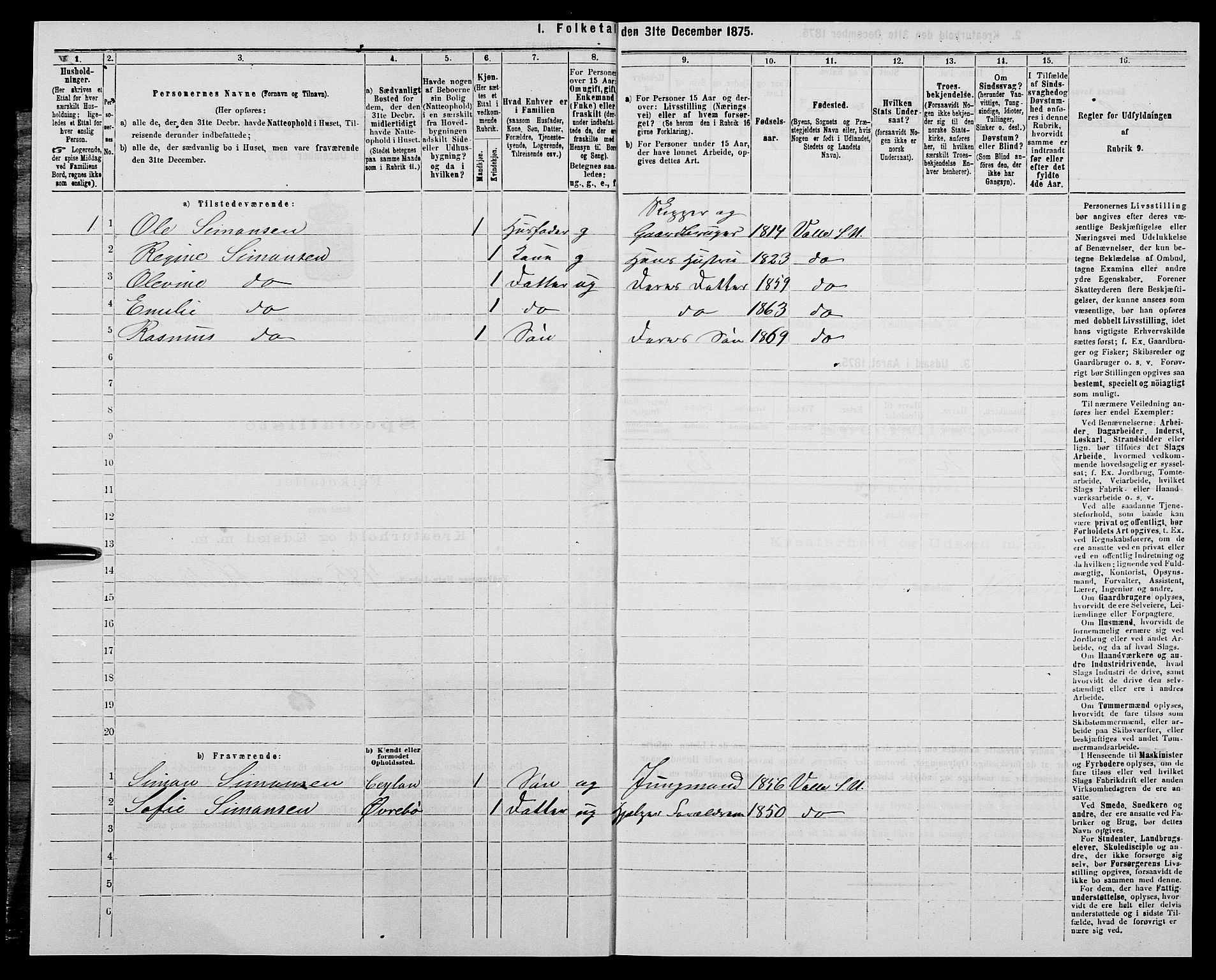 SAK, 1875 census for 1029P Sør-Audnedal, 1875, p. 703