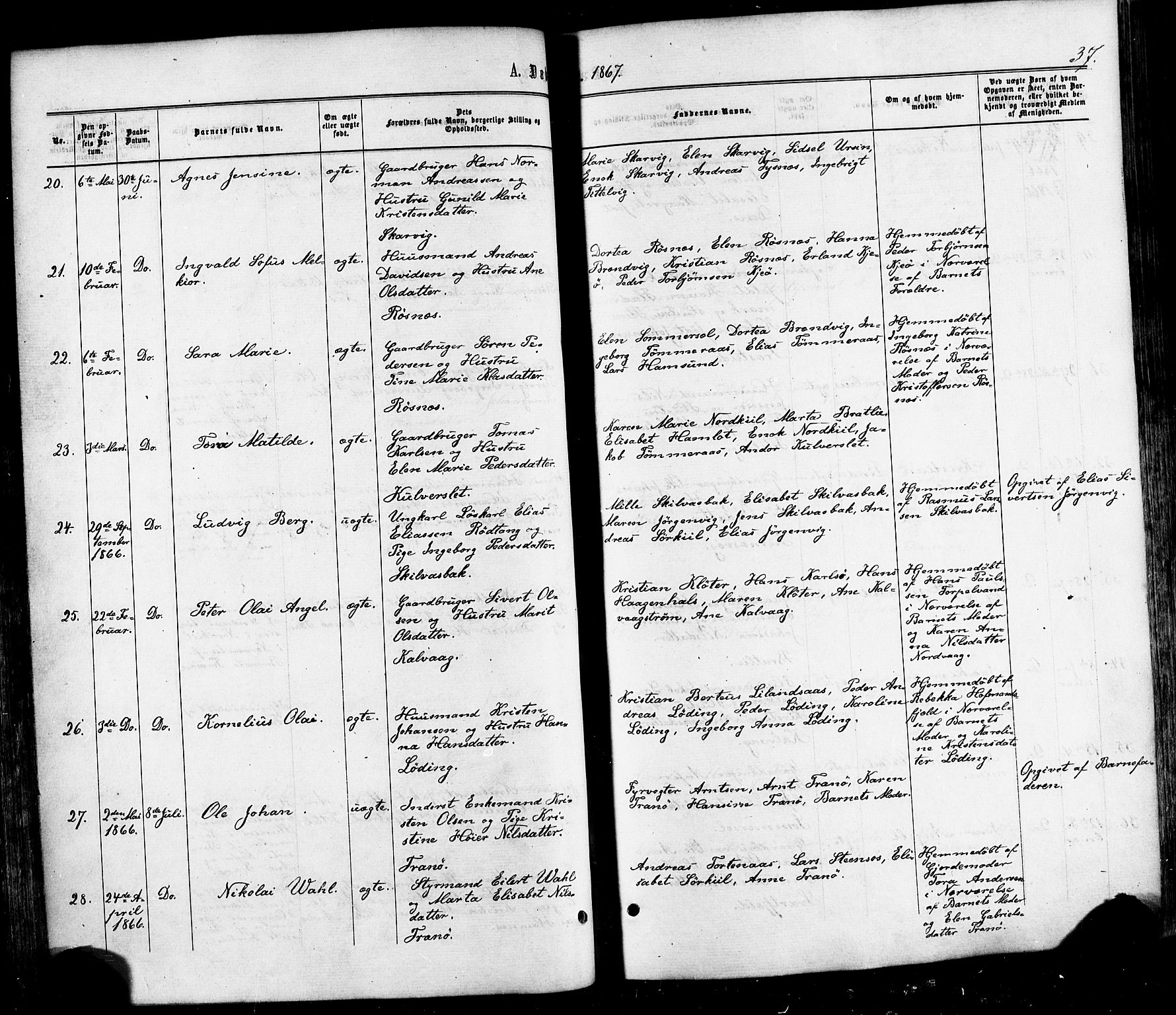 Ministerialprotokoller, klokkerbøker og fødselsregistre - Nordland, SAT/A-1459/859/L0845: Parish register (official) no. 859A05, 1863-1877, p. 37