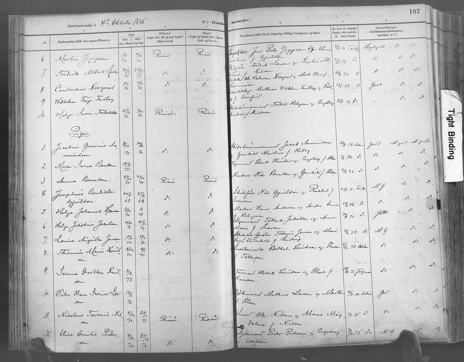 Risør sokneprestkontor, SAK/1111-0035/F/Fa/L0005: Parish register (official) no. A 5, 1883-1895, p. 162