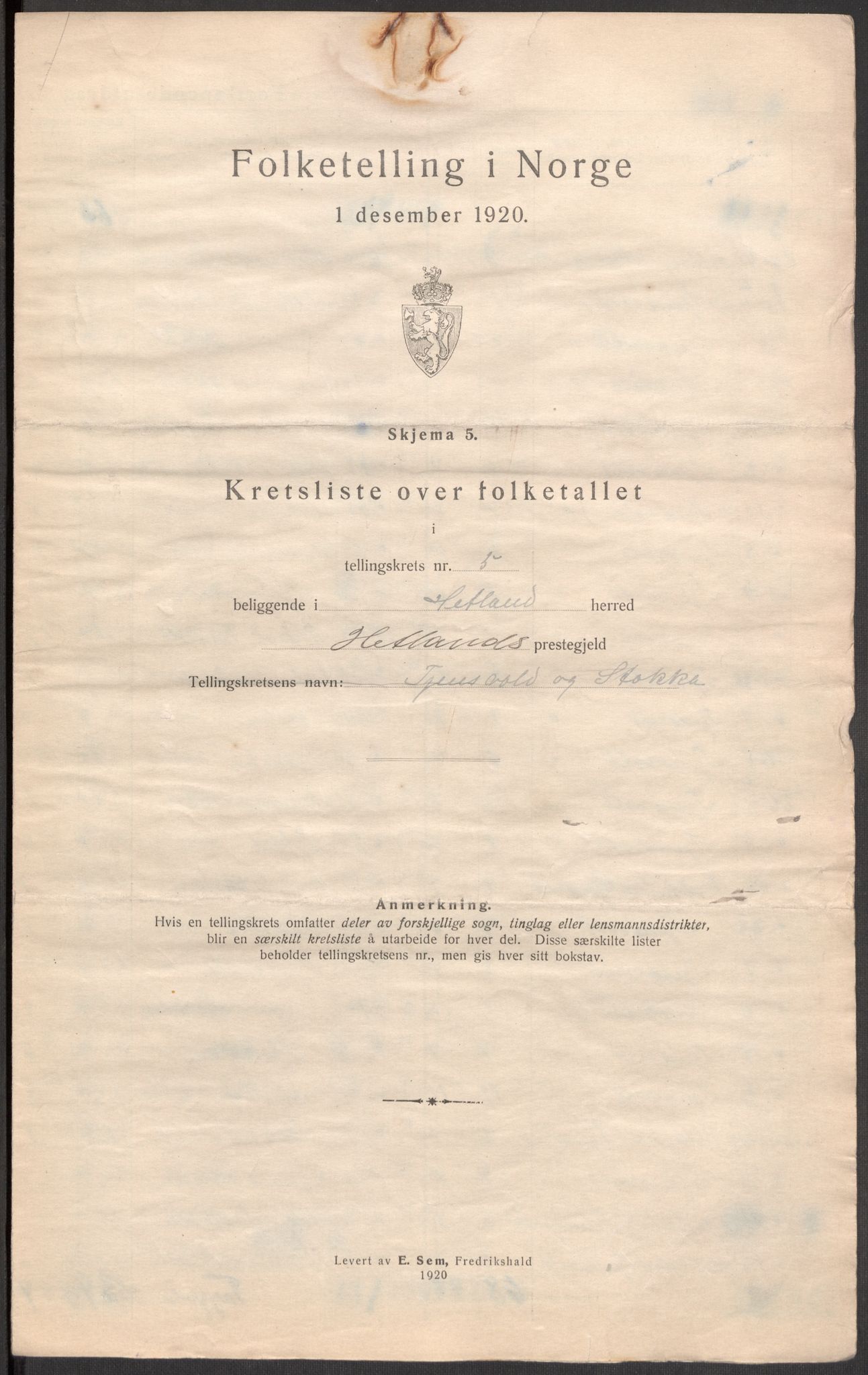 SAST, 1920 census for Hetland, 1920, p. 23