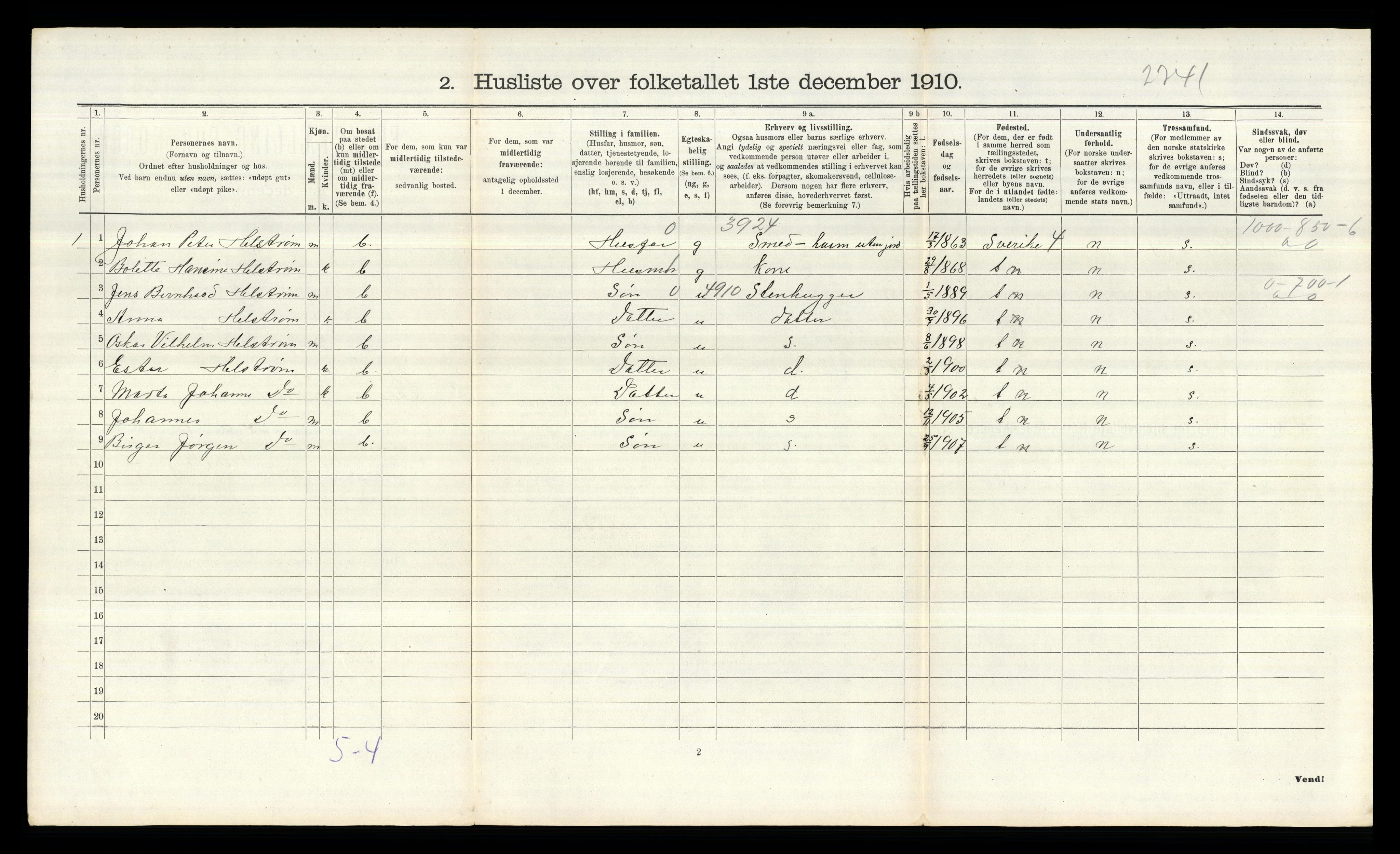 RA, 1910 census for Borge, 1910, p. 1743