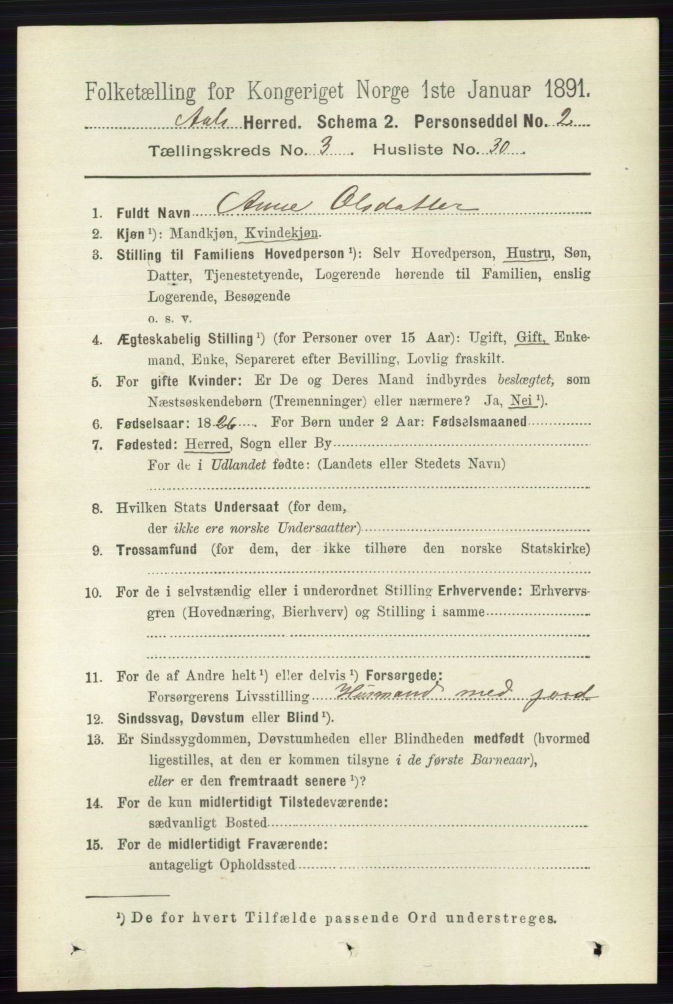 RA, 1891 census for 0619 Ål, 1891, p. 830