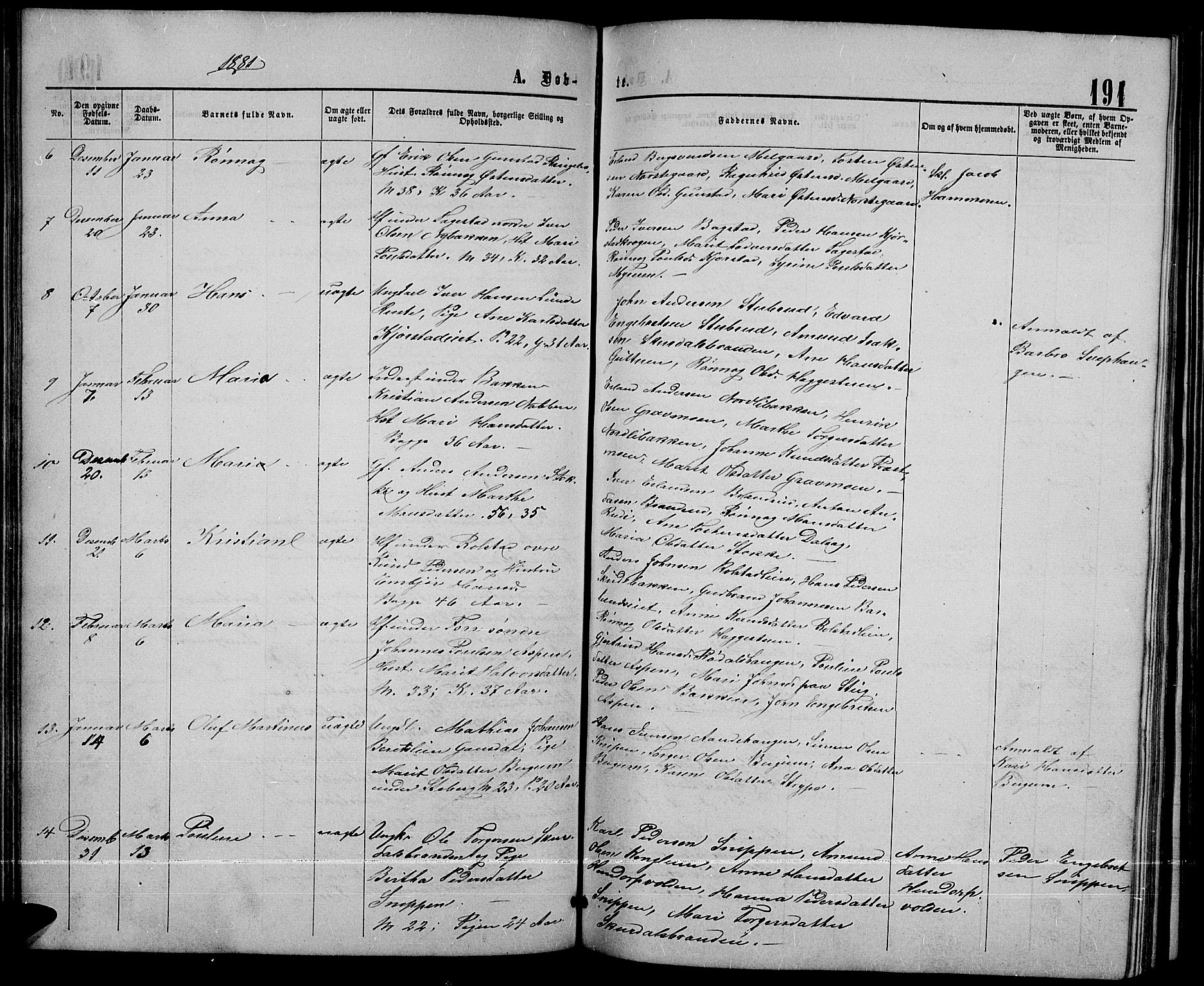 Sør-Fron prestekontor, SAH/PREST-010/H/Ha/Hab/L0002: Parish register (copy) no. 2, 1864-1883, p. 191