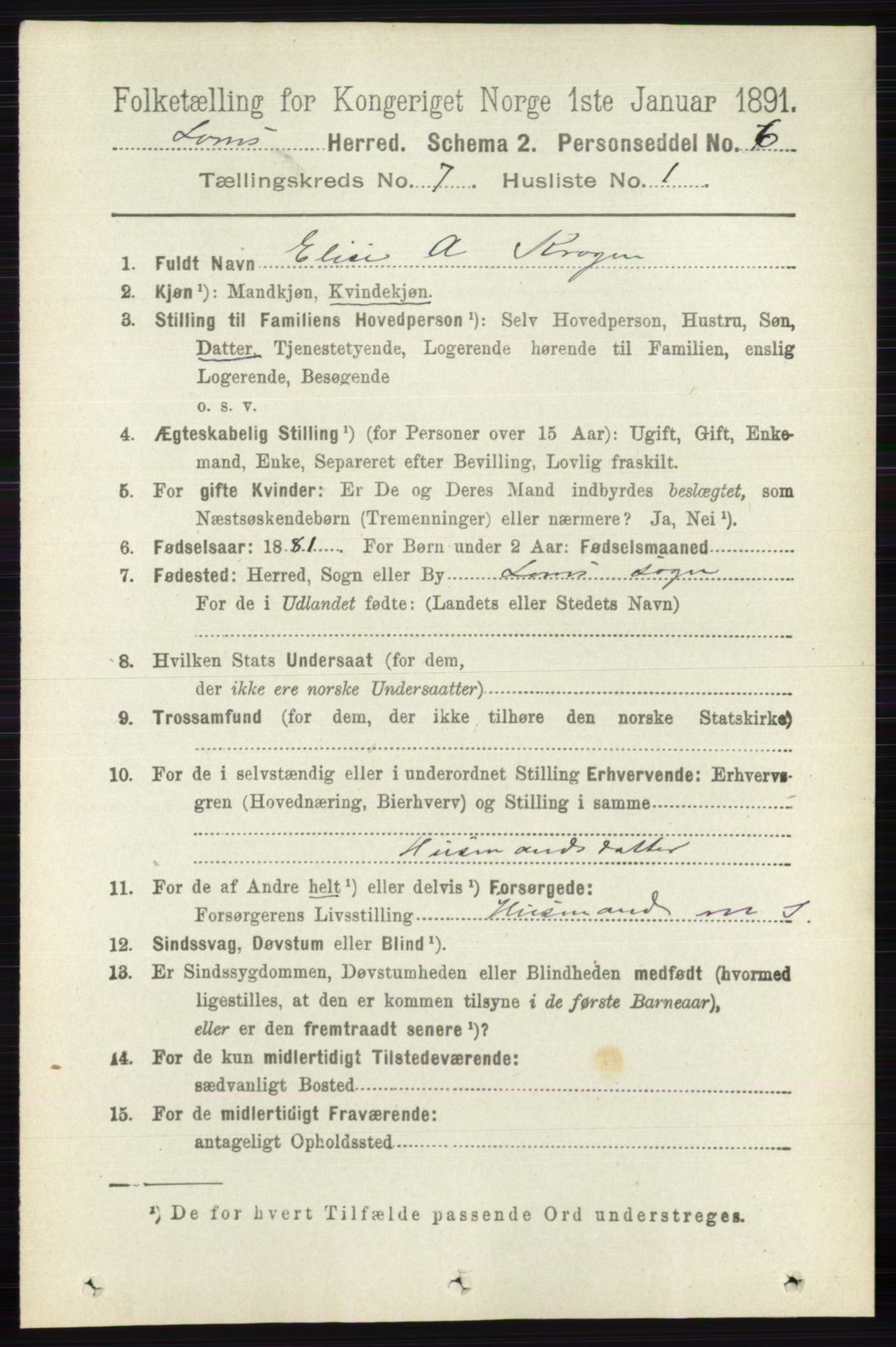 RA, 1891 census for 0514 Lom, 1891, p. 2803