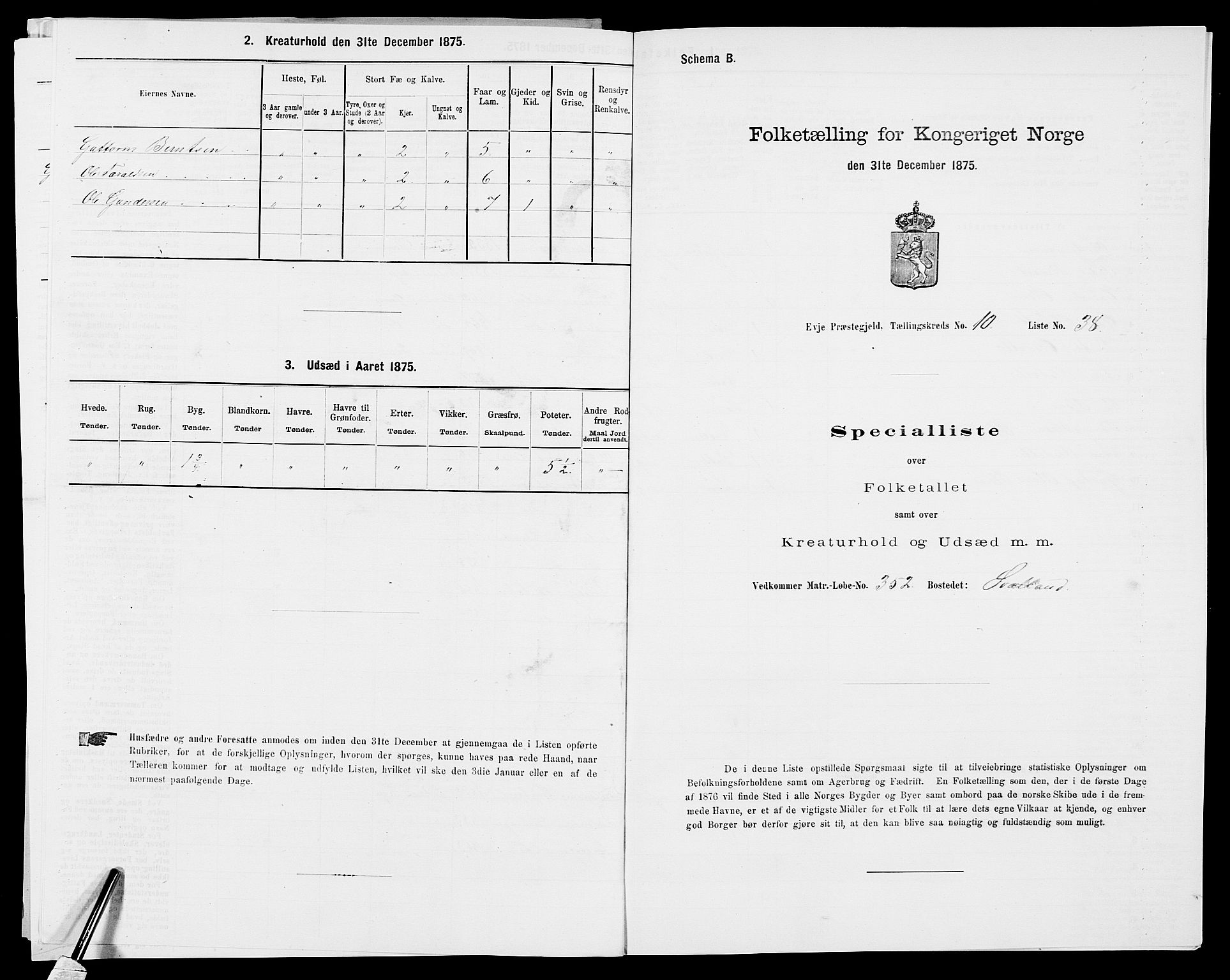 SAK, 1875 census for 0934P Evje, 1875, p. 915