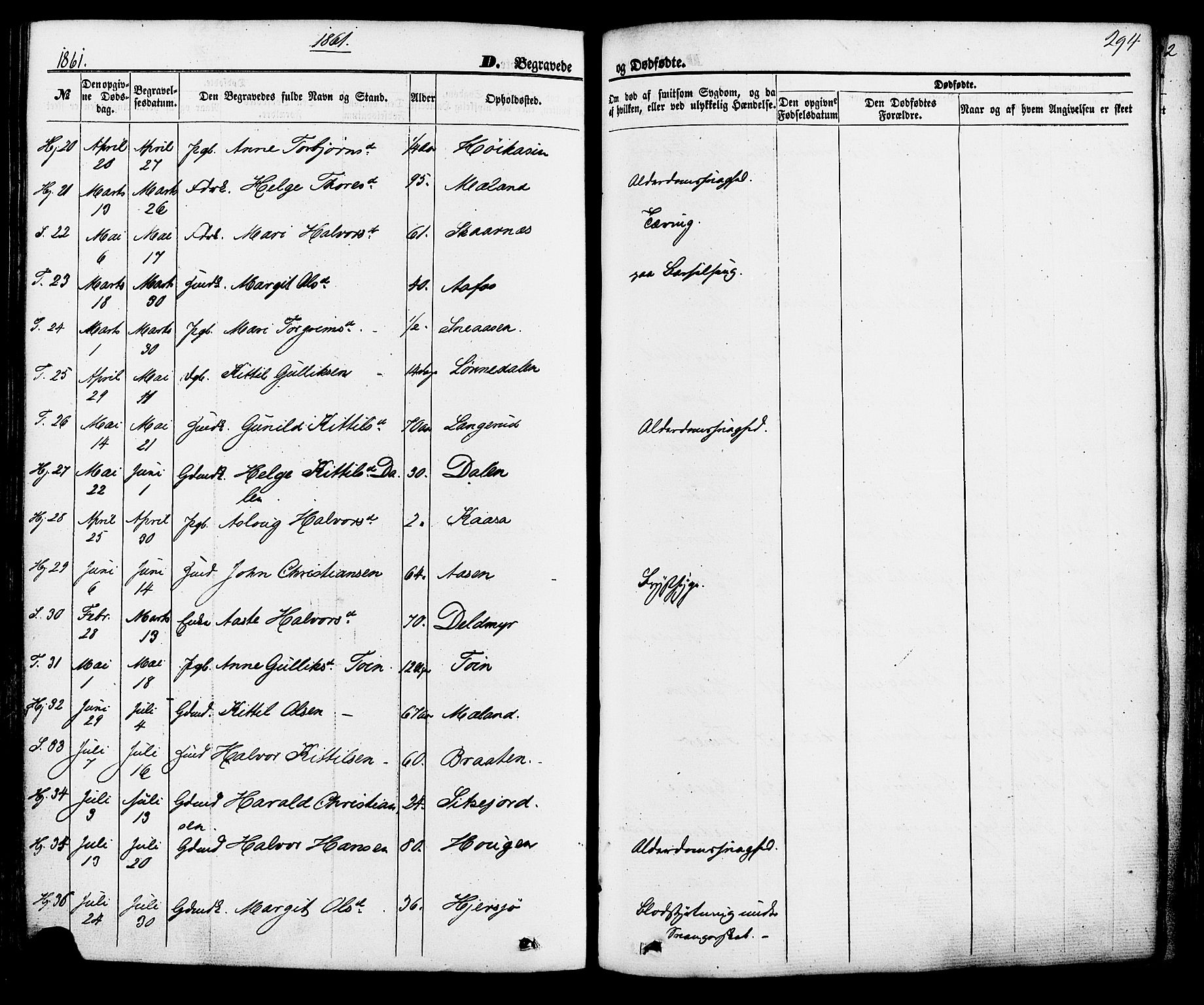 Hjartdal kirkebøker, SAKO/A-270/F/Fa/L0009: Parish register (official) no. I 9, 1860-1879, p. 294