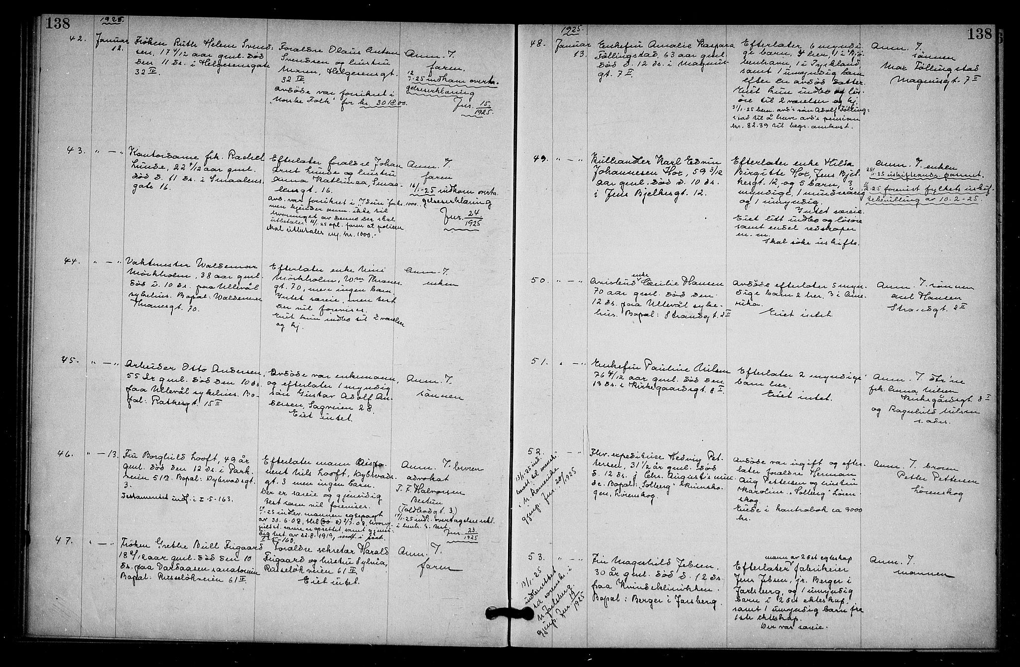 Oslo skifterett, AV/SAO-A-10383/G/Ga/Gab/L0013: Dødsfallsprotokoll, 1924-1925, p. 138