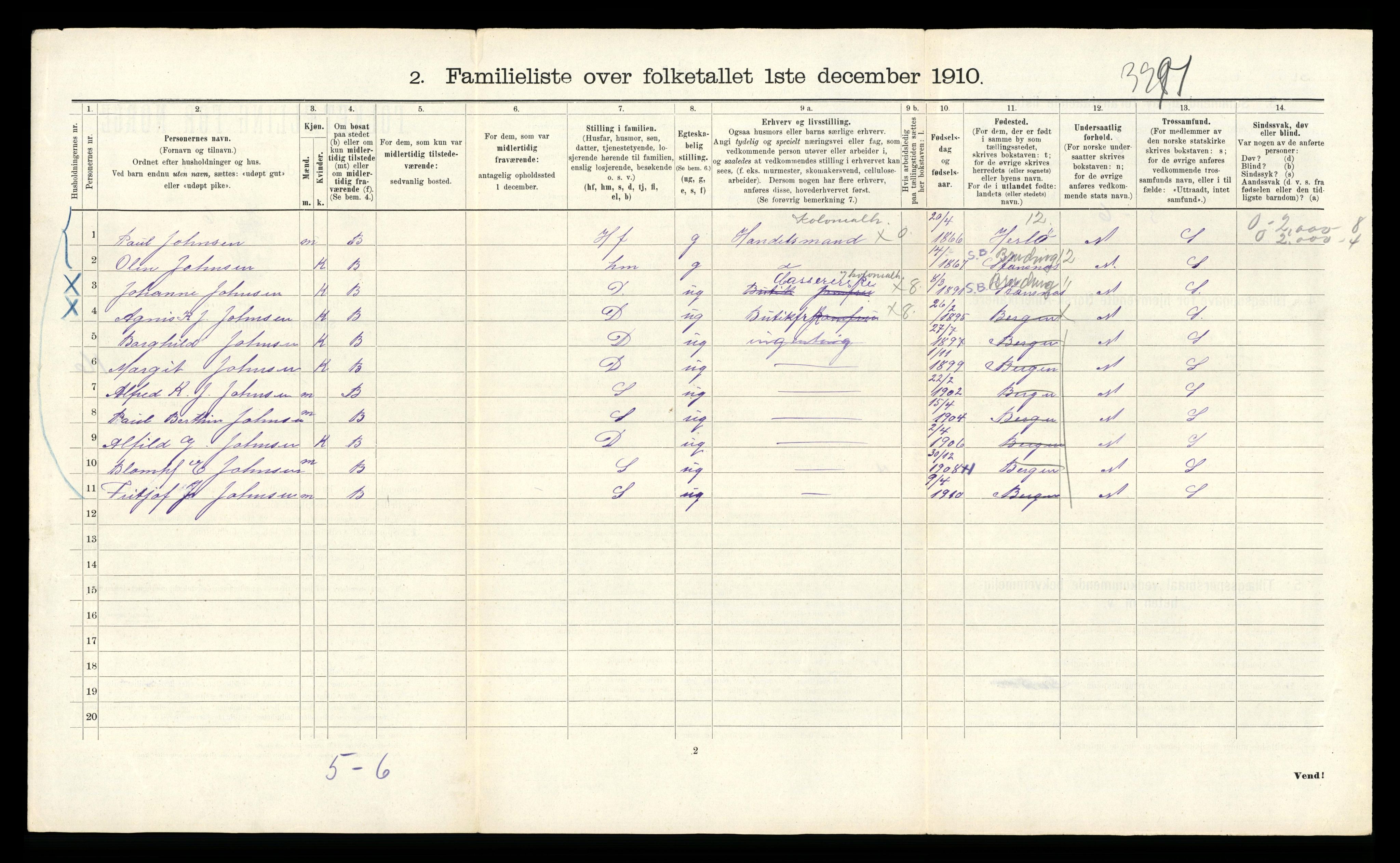 RA, 1910 census for Bergen, 1910, p. 5118