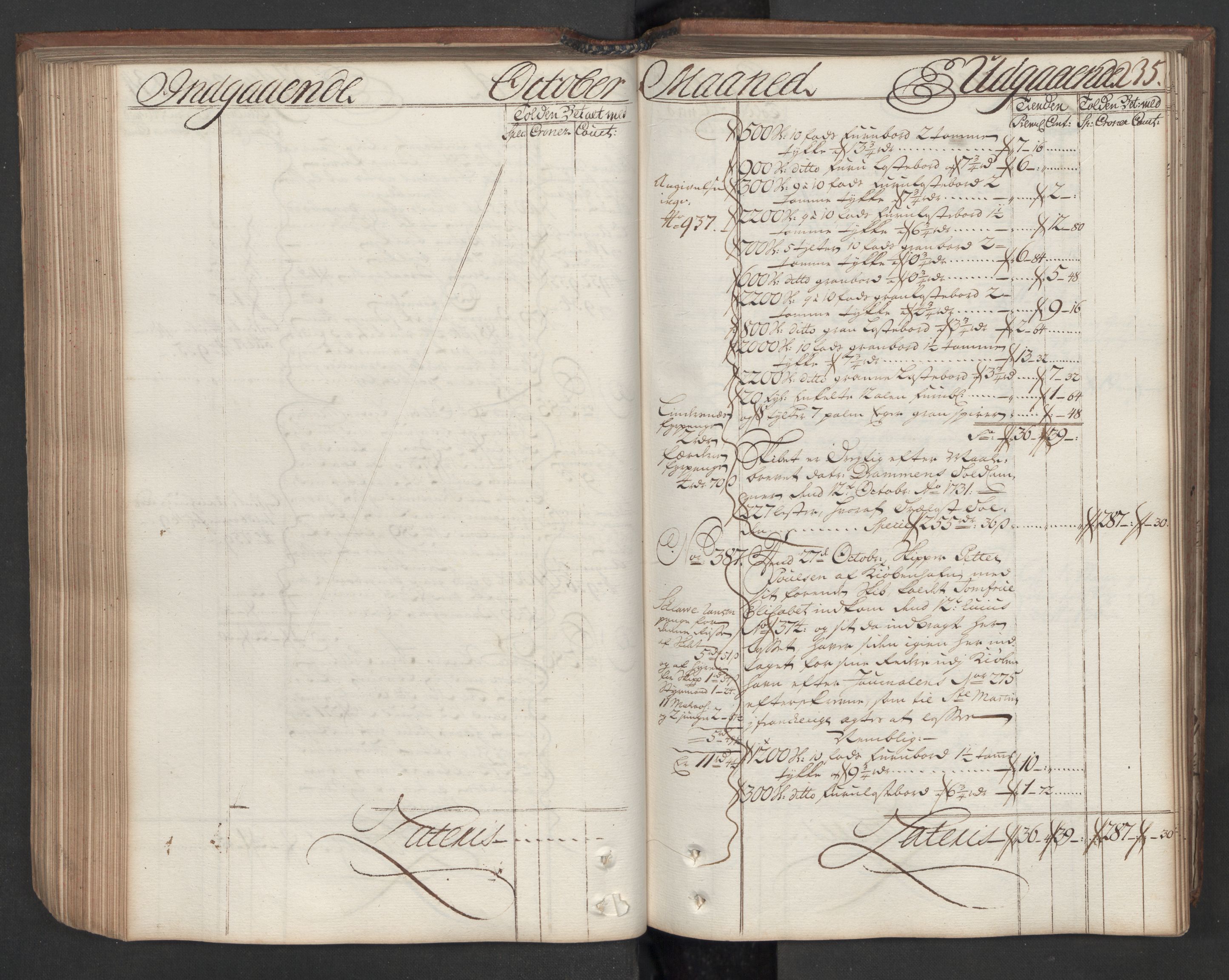 Generaltollkammeret, tollregnskaper, AV/RA-EA-5490/R08/L0009/0001: Tollregnskaper Drammen / Hovedtollbok, 1731, p. 234b-235a