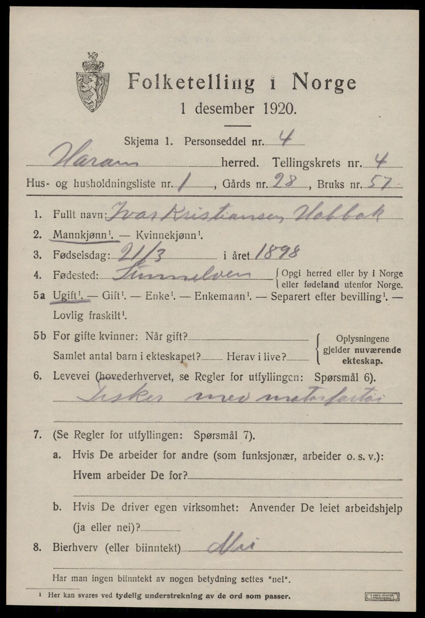 SAT, 1920 census for Haram, 1920, p. 2225