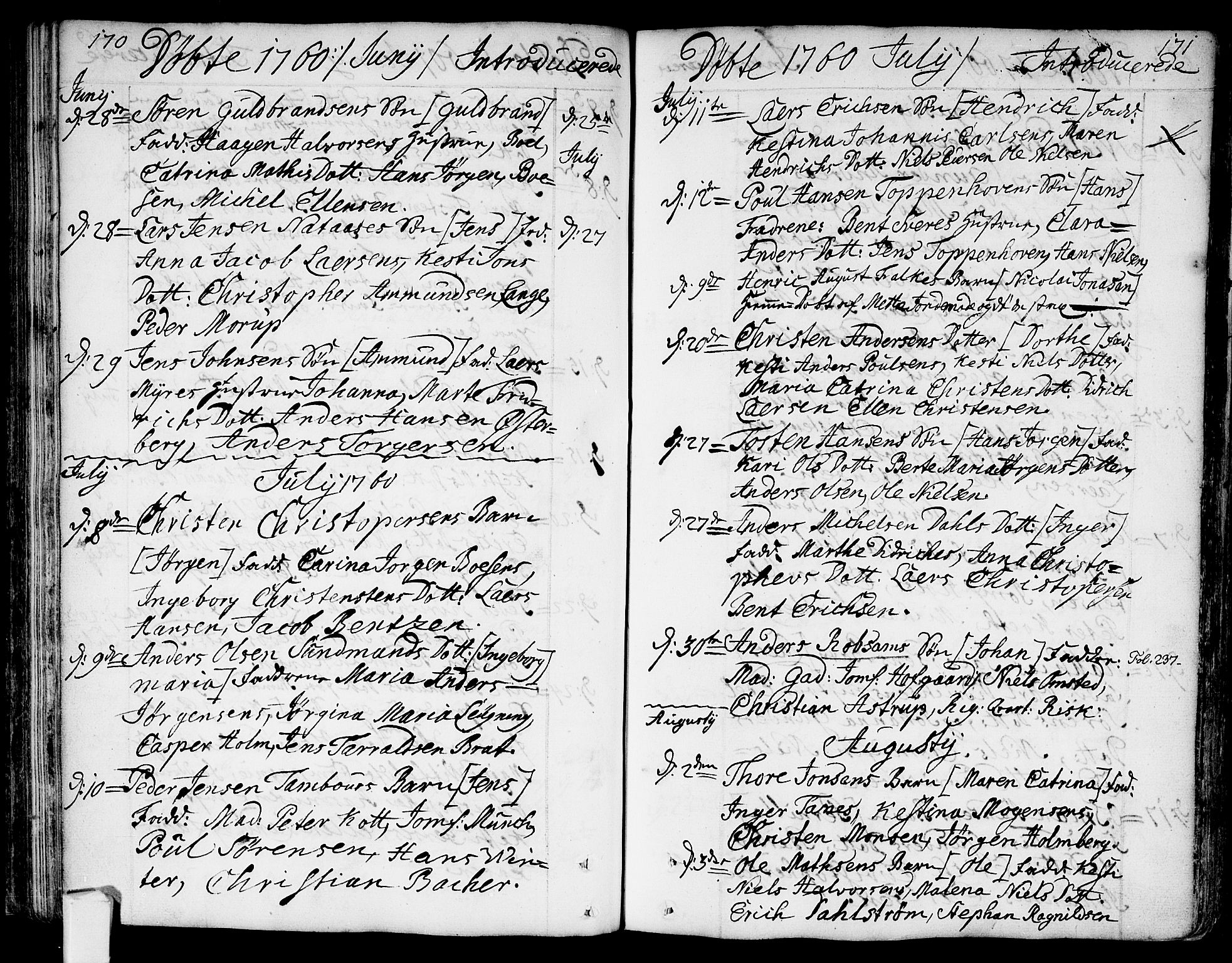 Bragernes kirkebøker, AV/SAKO-A-6/F/Fa/L0005: Parish register (official) no. I 5, 1759-1781, p. 170-171