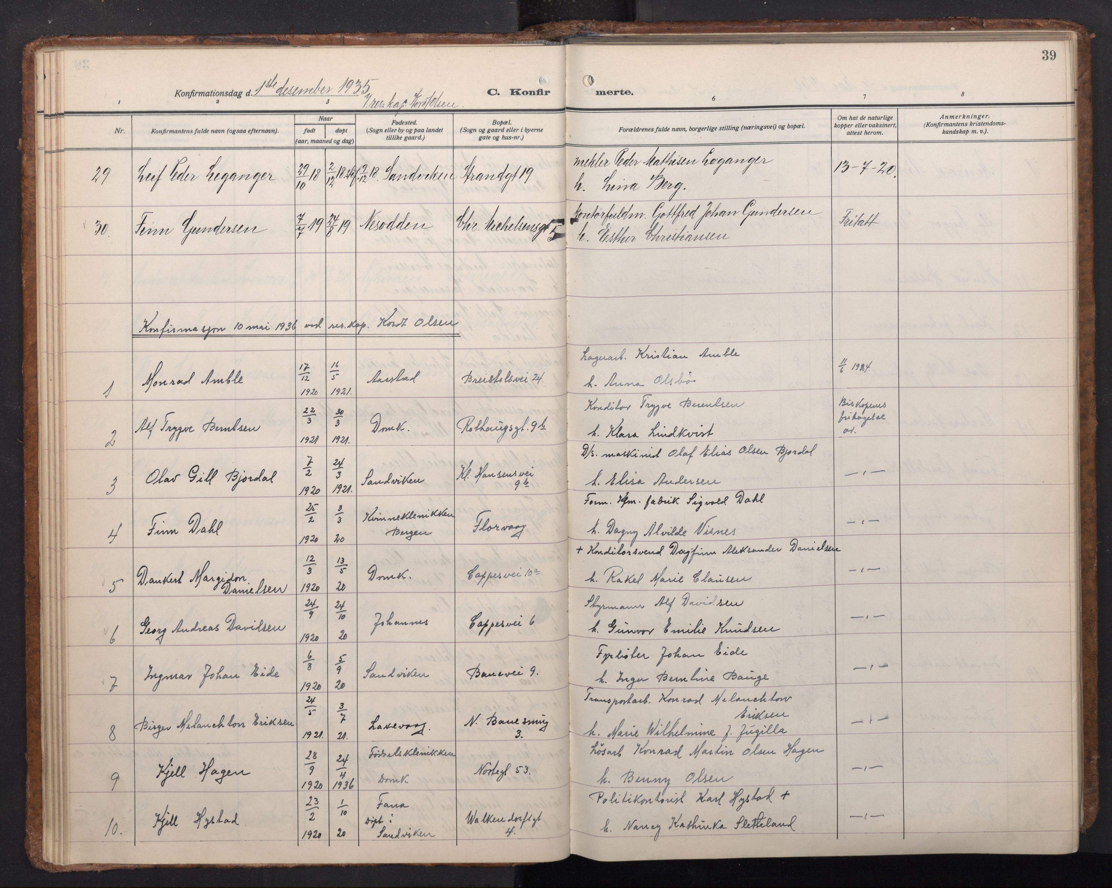 Domkirken sokneprestembete, AV/SAB-A-74801/H/Haa: Parish register (official) no. C 8, 1930-1957, p. 38b-39a