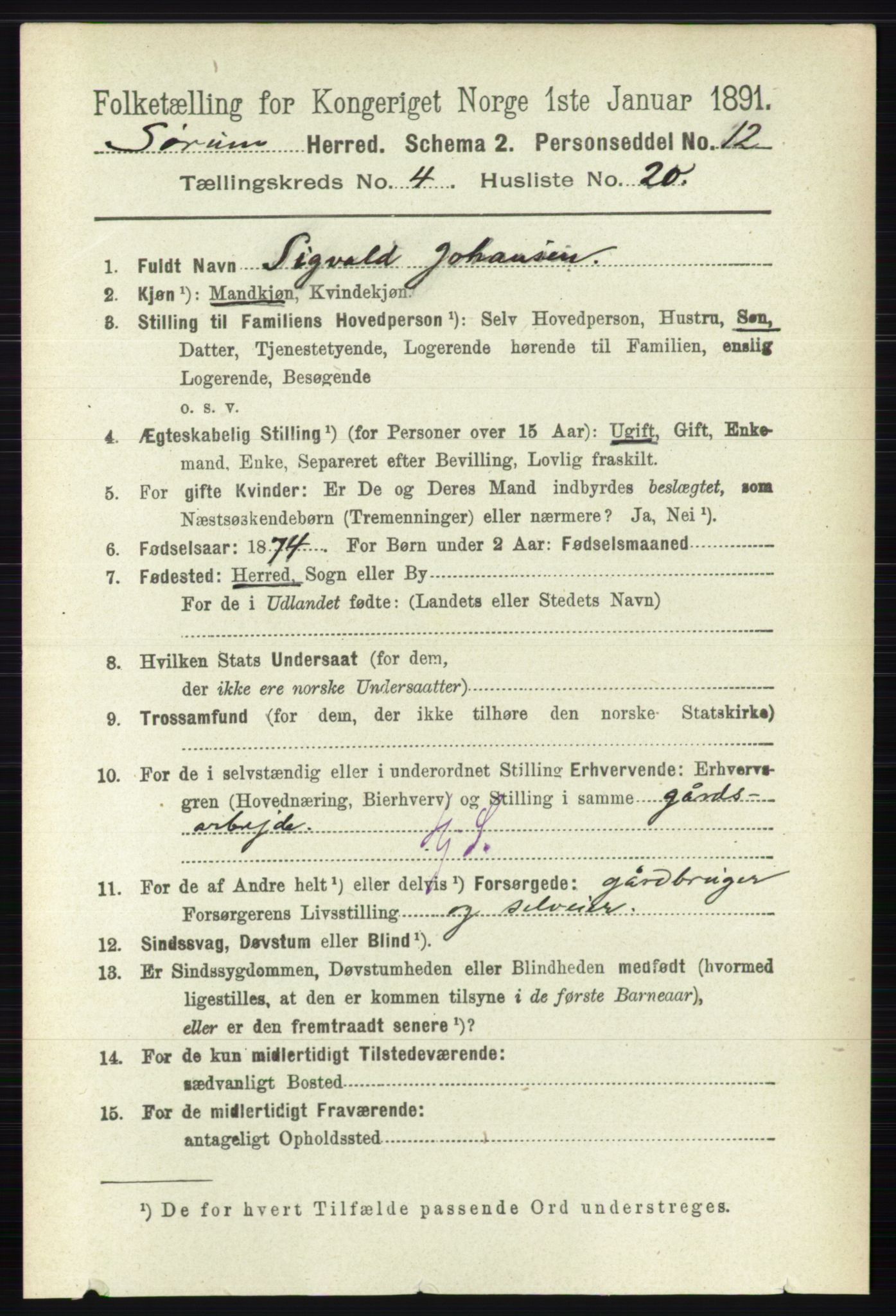RA, 1891 census for 0226 Sørum, 1891, p. 2017