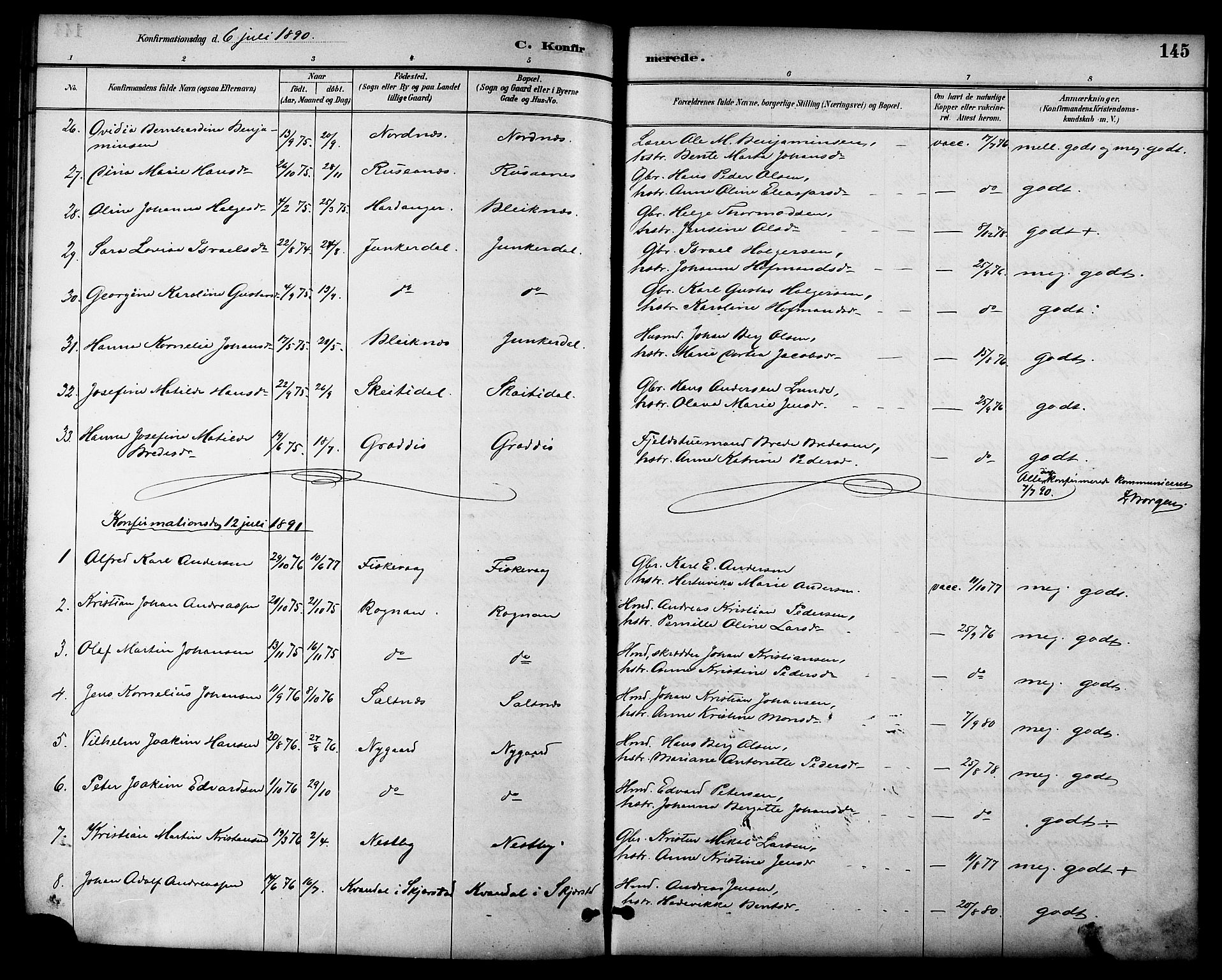 Ministerialprotokoller, klokkerbøker og fødselsregistre - Nordland, AV/SAT-A-1459/847/L0669: Parish register (official) no. 847A09, 1887-1901, p. 145