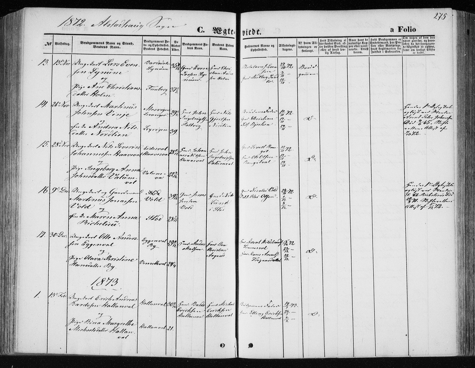 Ministerialprotokoller, klokkerbøker og fødselsregistre - Nord-Trøndelag, SAT/A-1458/717/L0157: Parish register (official) no. 717A08 /1, 1863-1877, p. 275