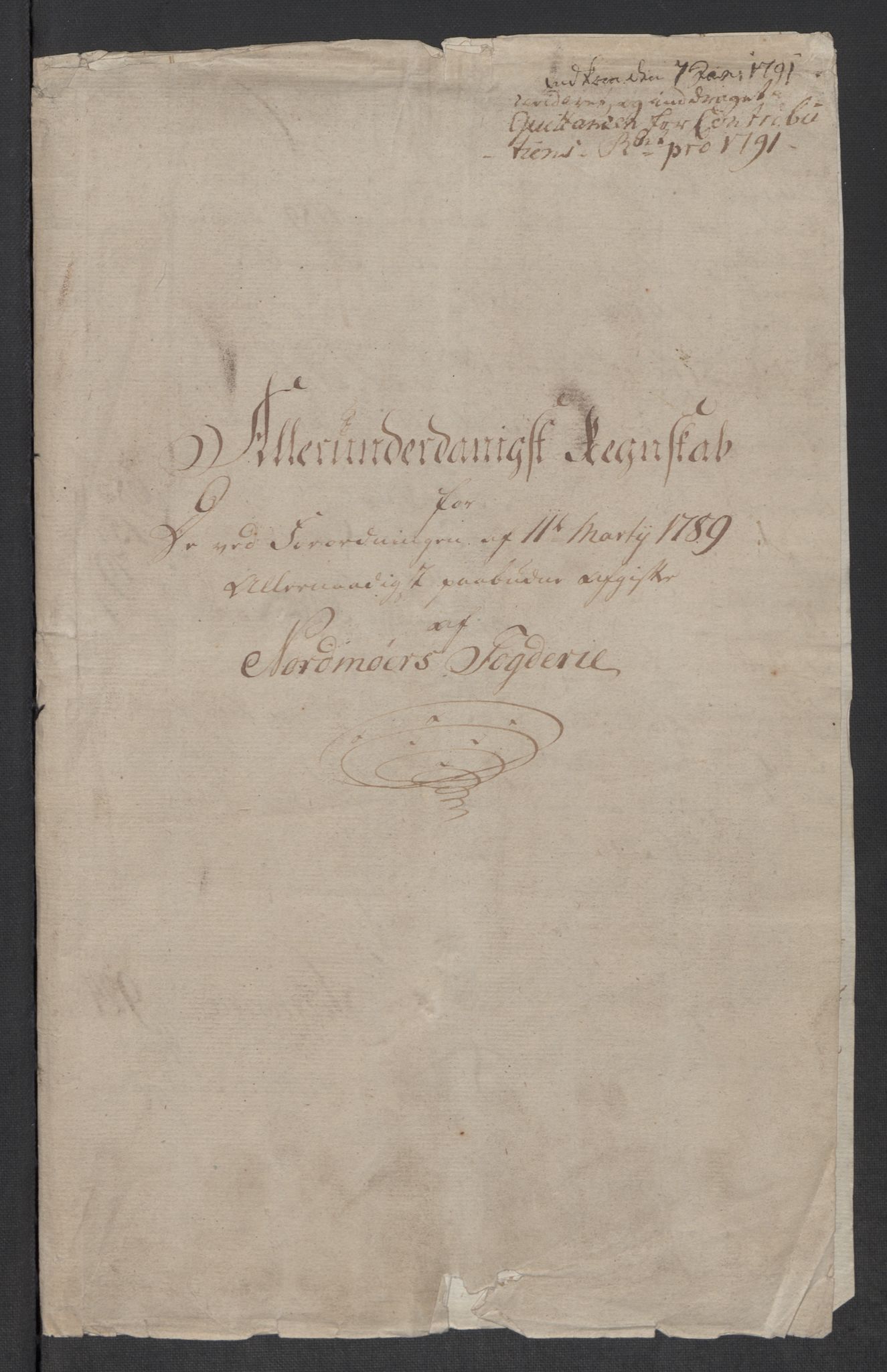 Rentekammeret inntil 1814, Reviderte regnskaper, Mindre regnskaper, AV/RA-EA-4068/Rf/Rfe/L0031: Nordmøre fogderi, Numedal og Sandsvær fogderi, 1789, p. 5