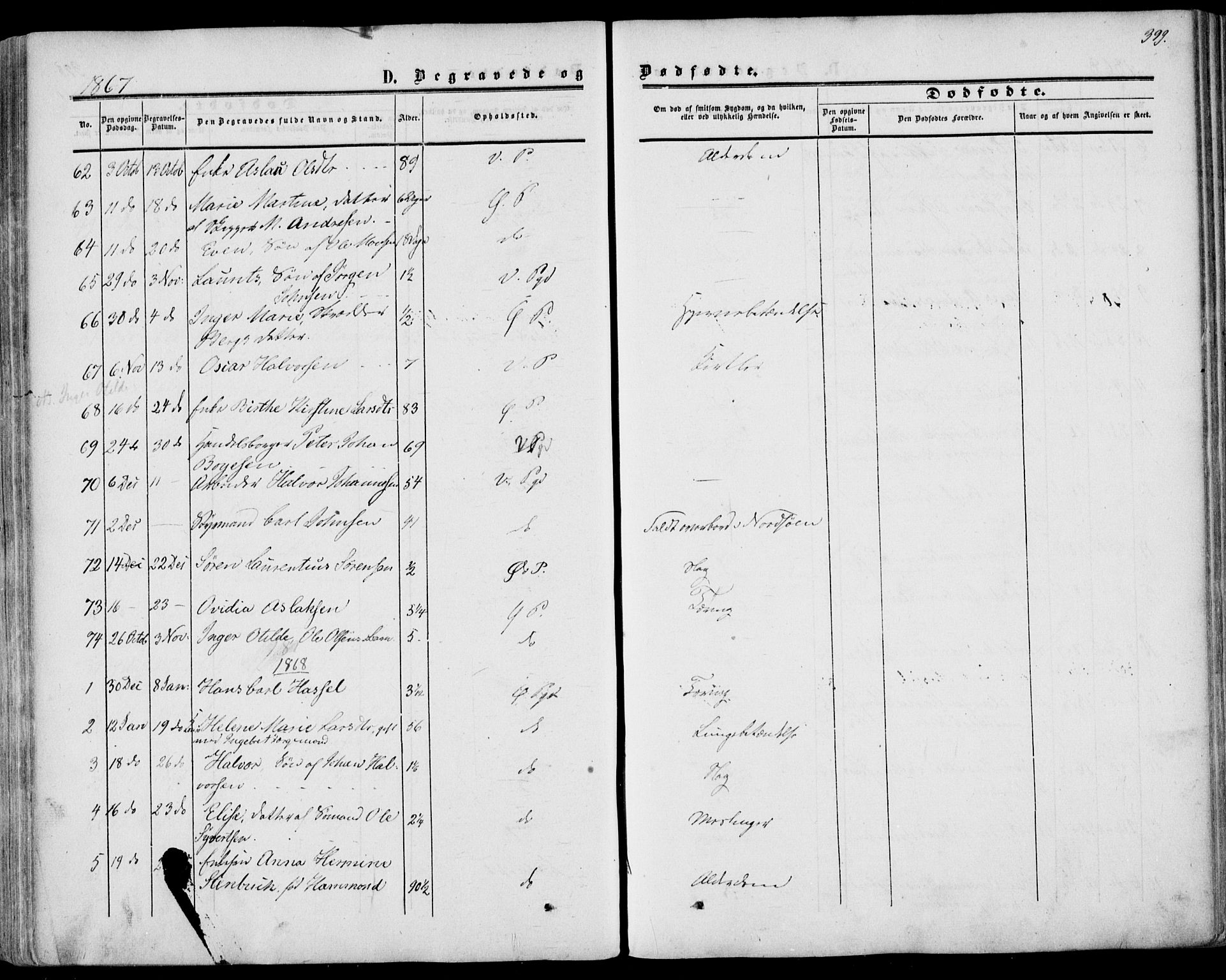Porsgrunn kirkebøker , SAKO/A-104/F/Fa/L0007: Parish register (official) no. 7, 1858-1877, p. 399