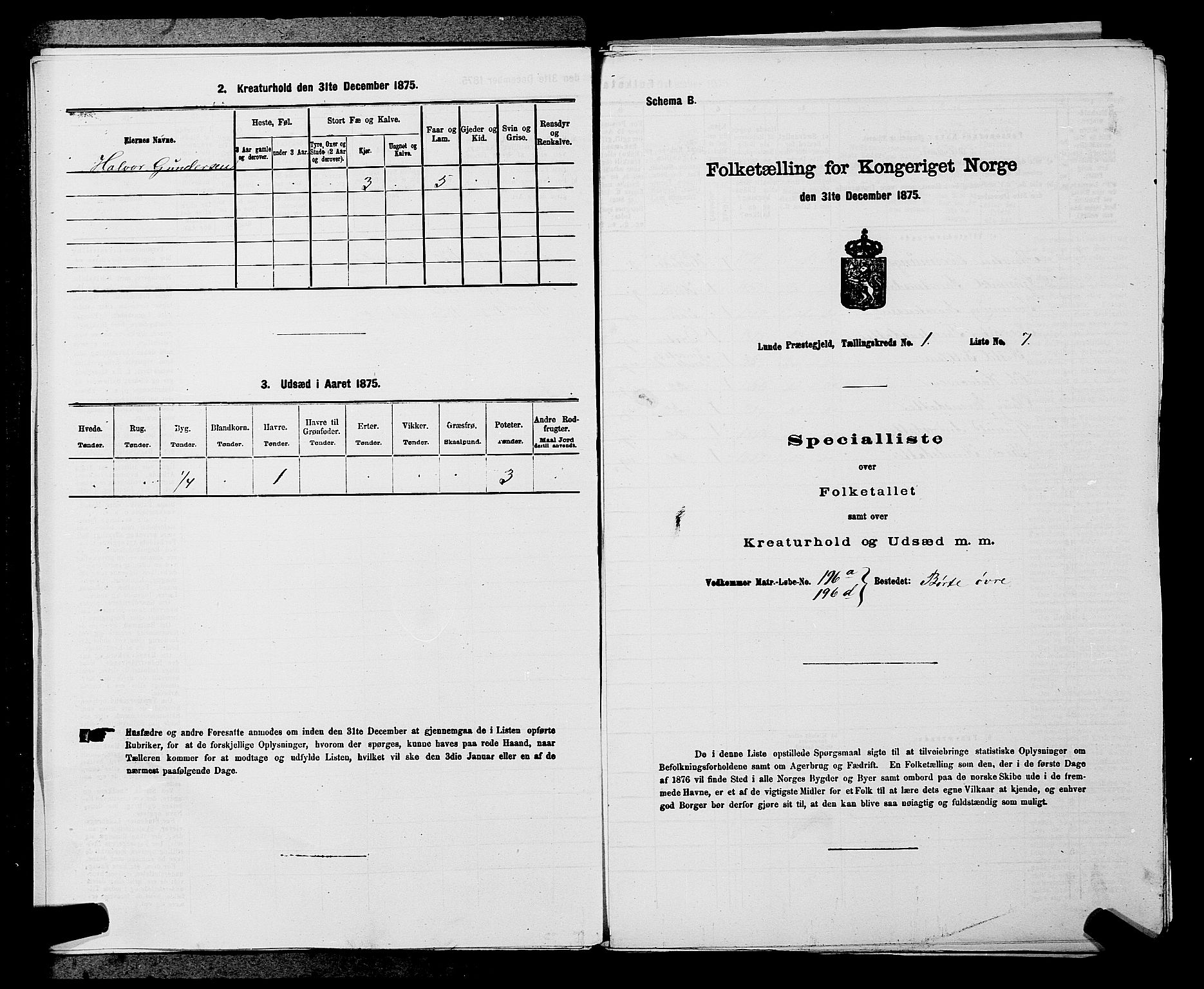 SAKO, 1875 census for 0820P Lunde, 1875, p. 50