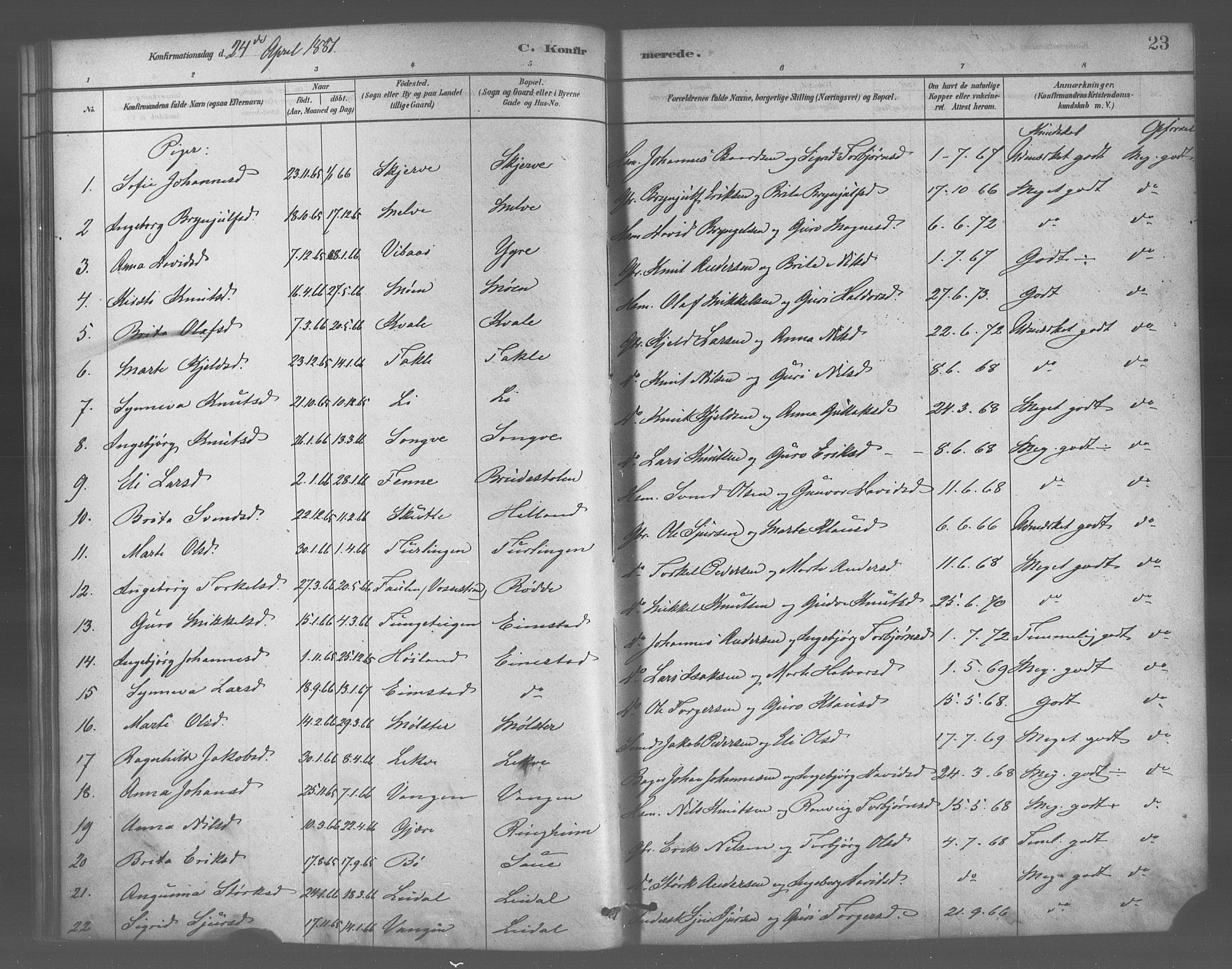 Voss sokneprestembete, AV/SAB-A-79001/H/Haa: Parish register (official) no. B 1, 1877-1899, p. 23