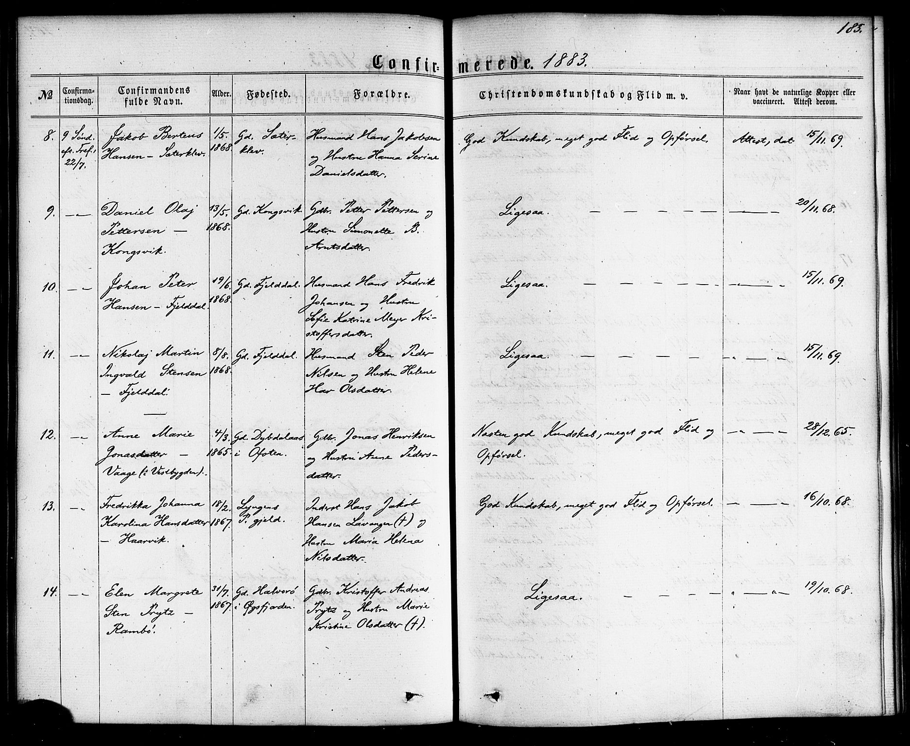 Ministerialprotokoller, klokkerbøker og fødselsregistre - Nordland, AV/SAT-A-1459/865/L0923: Parish register (official) no. 865A01, 1864-1884, p. 185